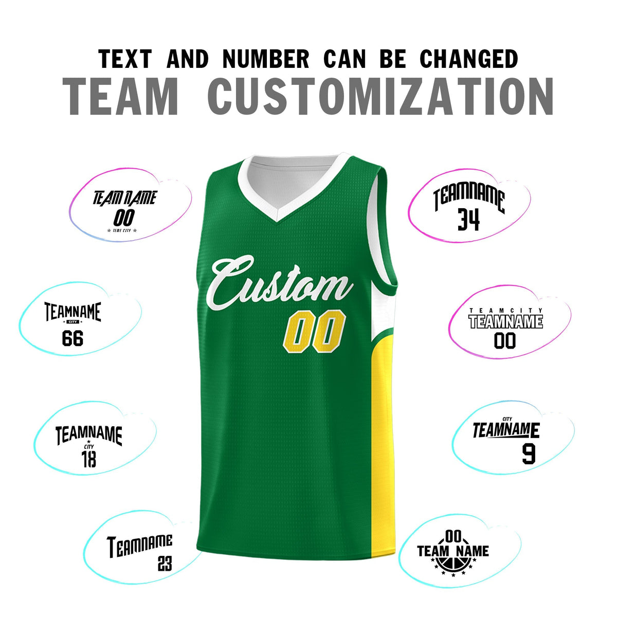Custom Kelly Green White Side U-shaped Patttern Double Side Sports Uniform Basketball Jersey|KXKSHOP