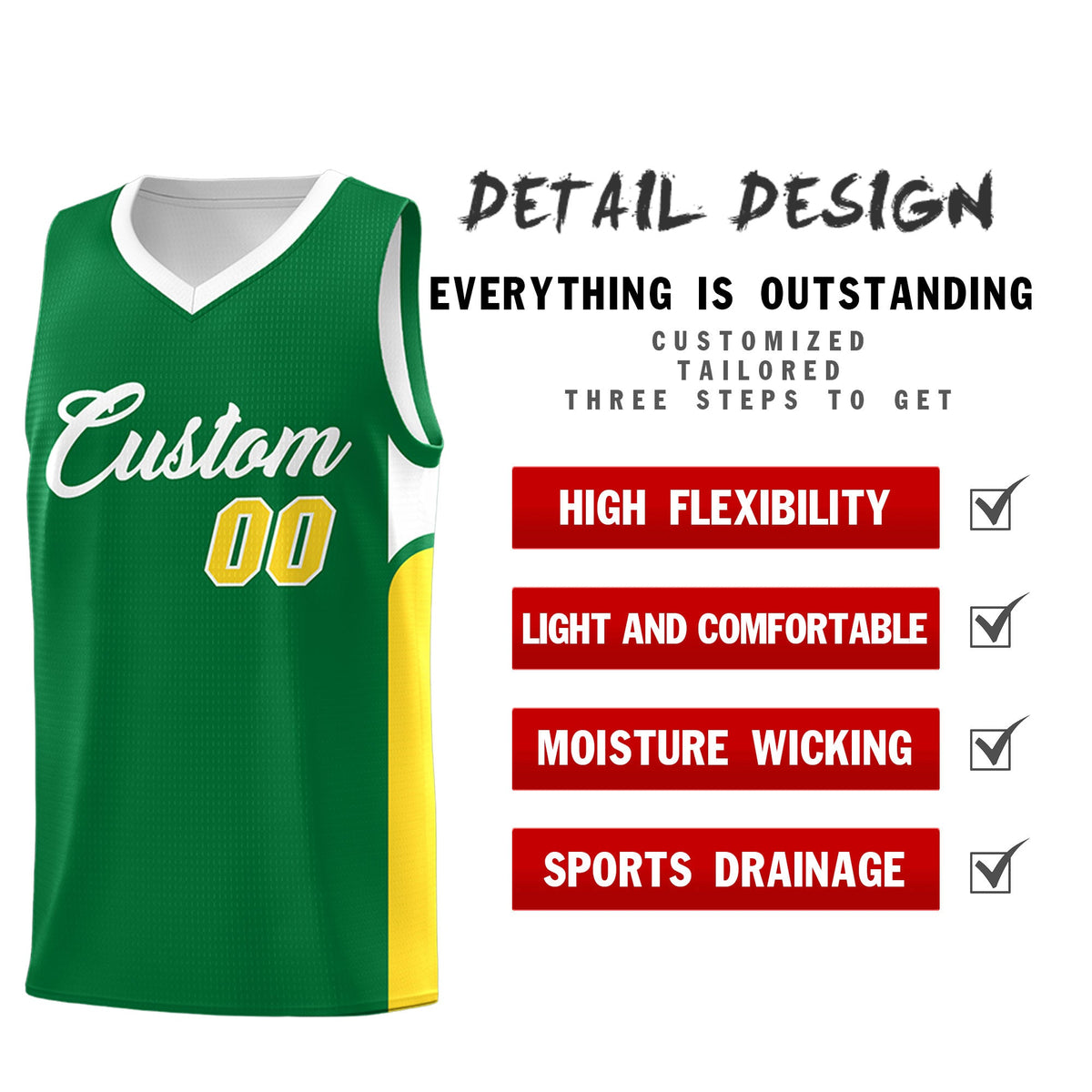 Custom Kelly Green White Side U-shaped Patttern Double Side Sports Uniform Basketball Jersey|KXKSHOP