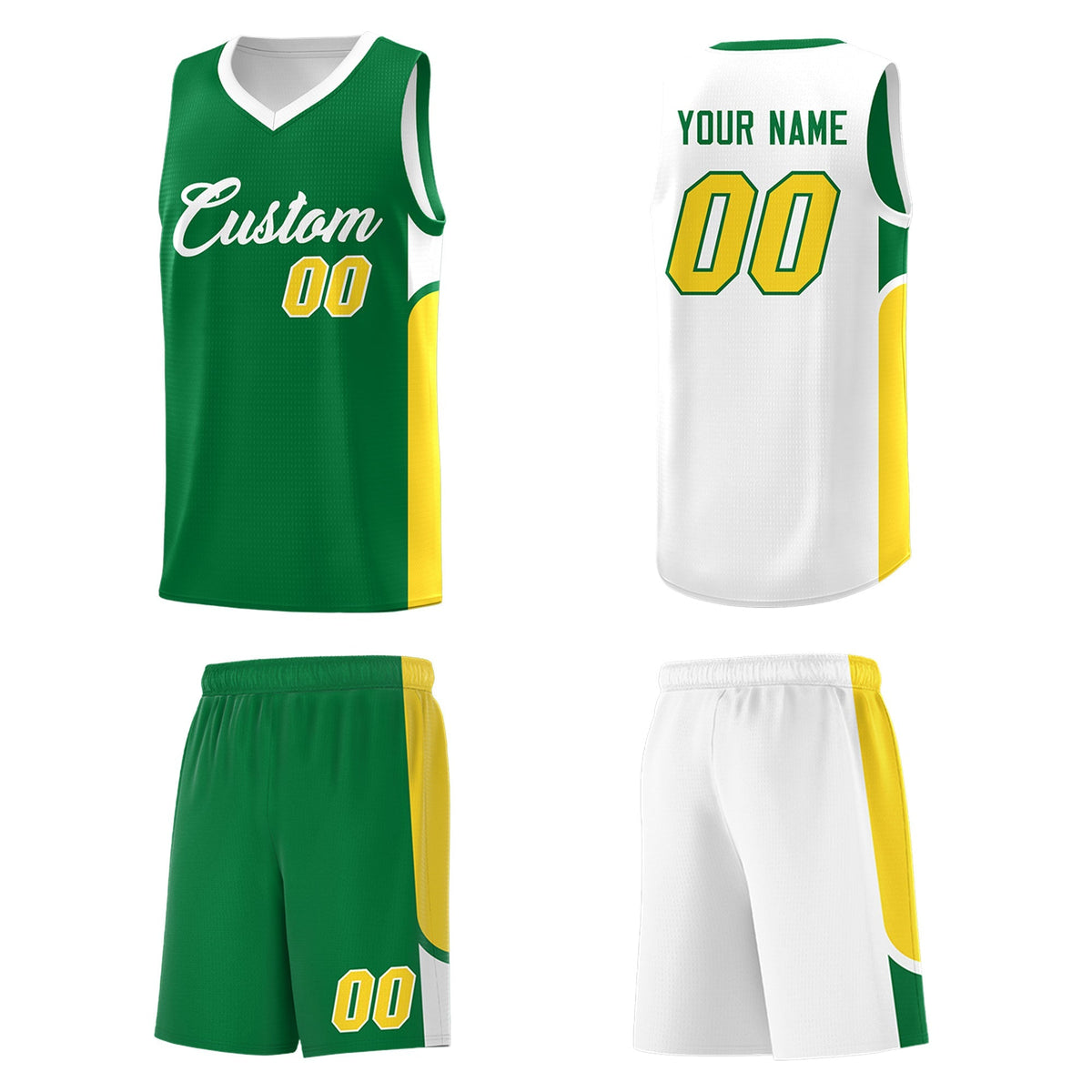 Custom Kelly Green White Side U-shaped Patttern Double Side Sports Uniform Basketball Jersey|KXKSHOP