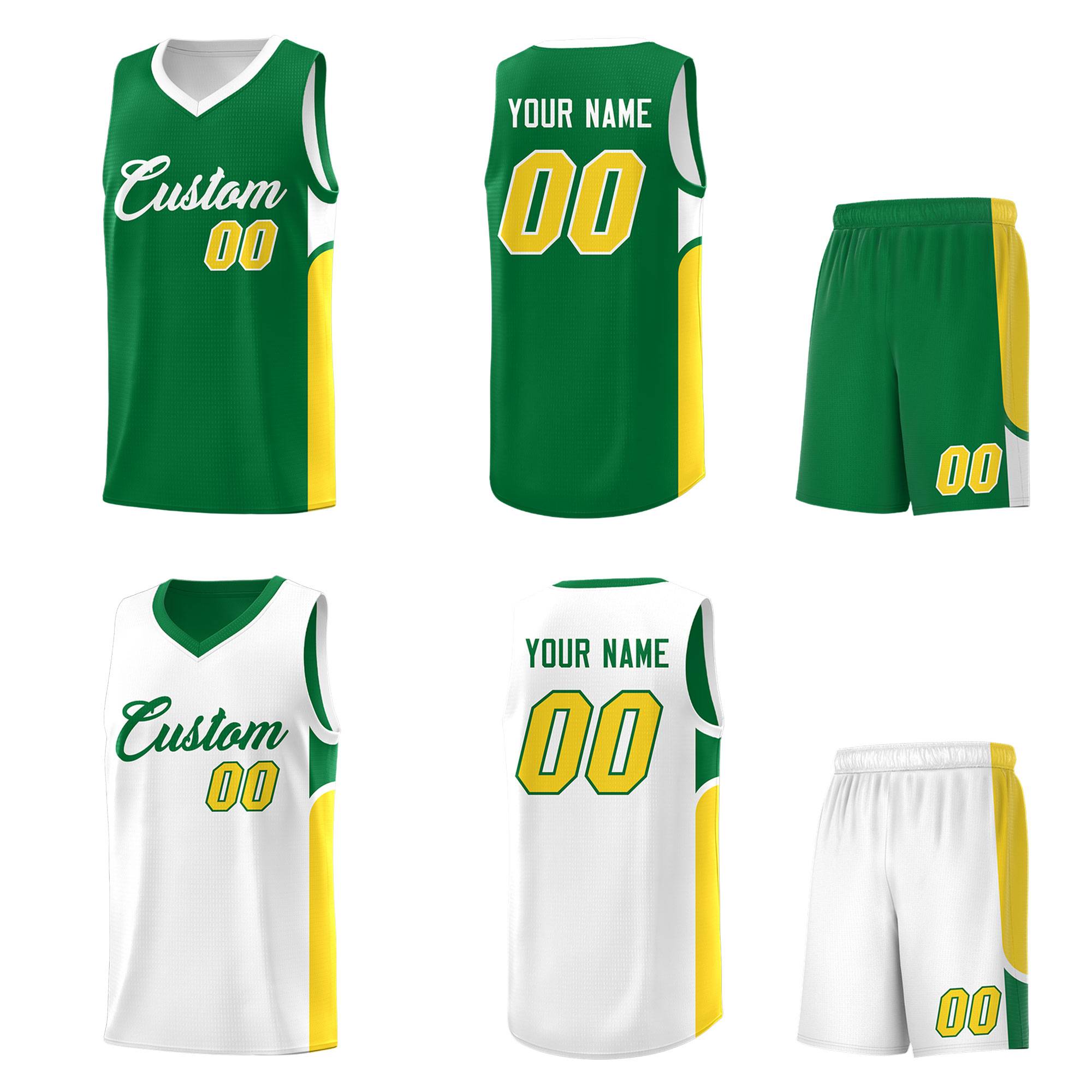 Custom Kelly Green White Side U-shaped Patttern Double Side Sports Uniform Basketball Jersey|KXKSHOP