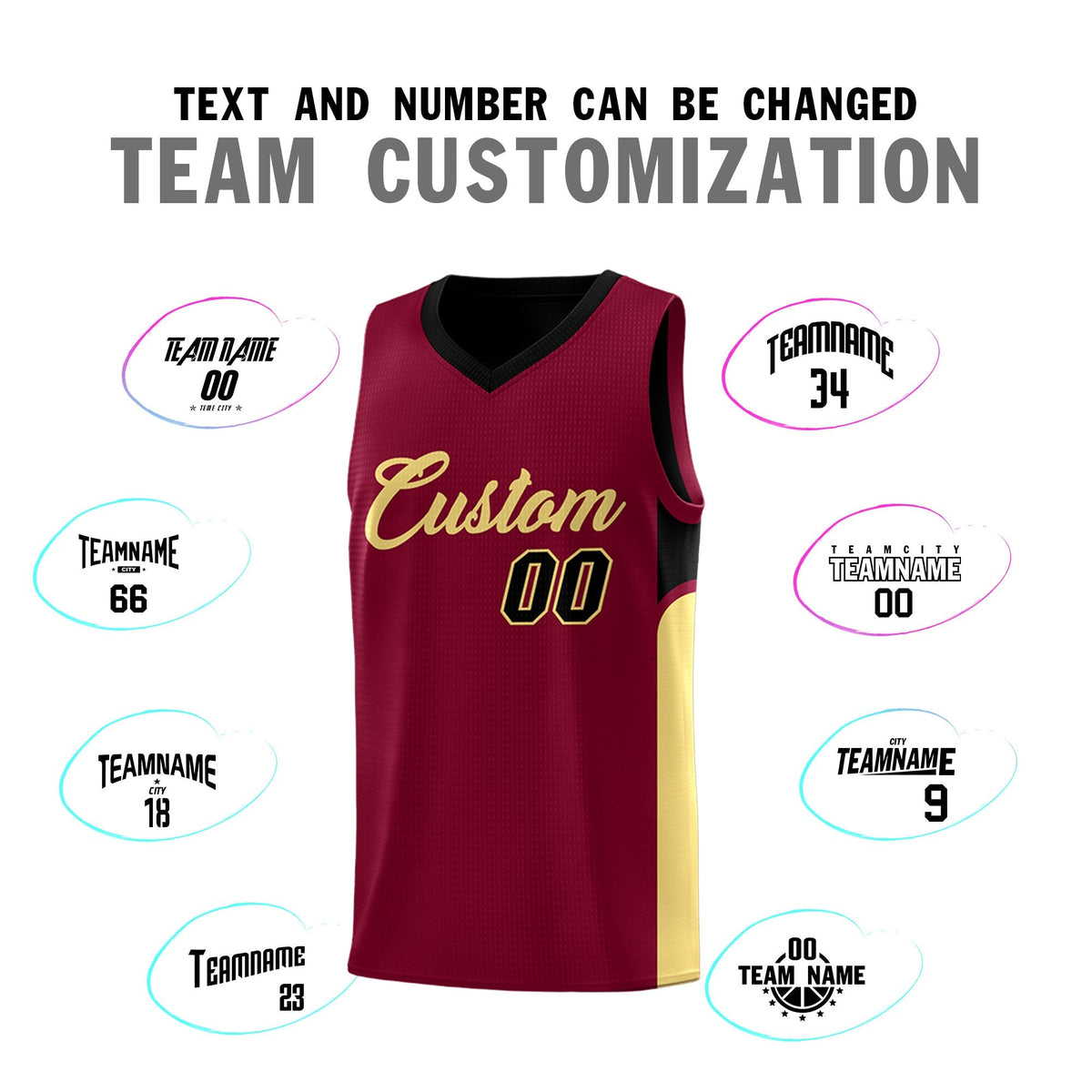 Custom Crimson Black Side U-shaped Patttern Double Side Sports Uniform Basketball Jersey|KXKSHOP