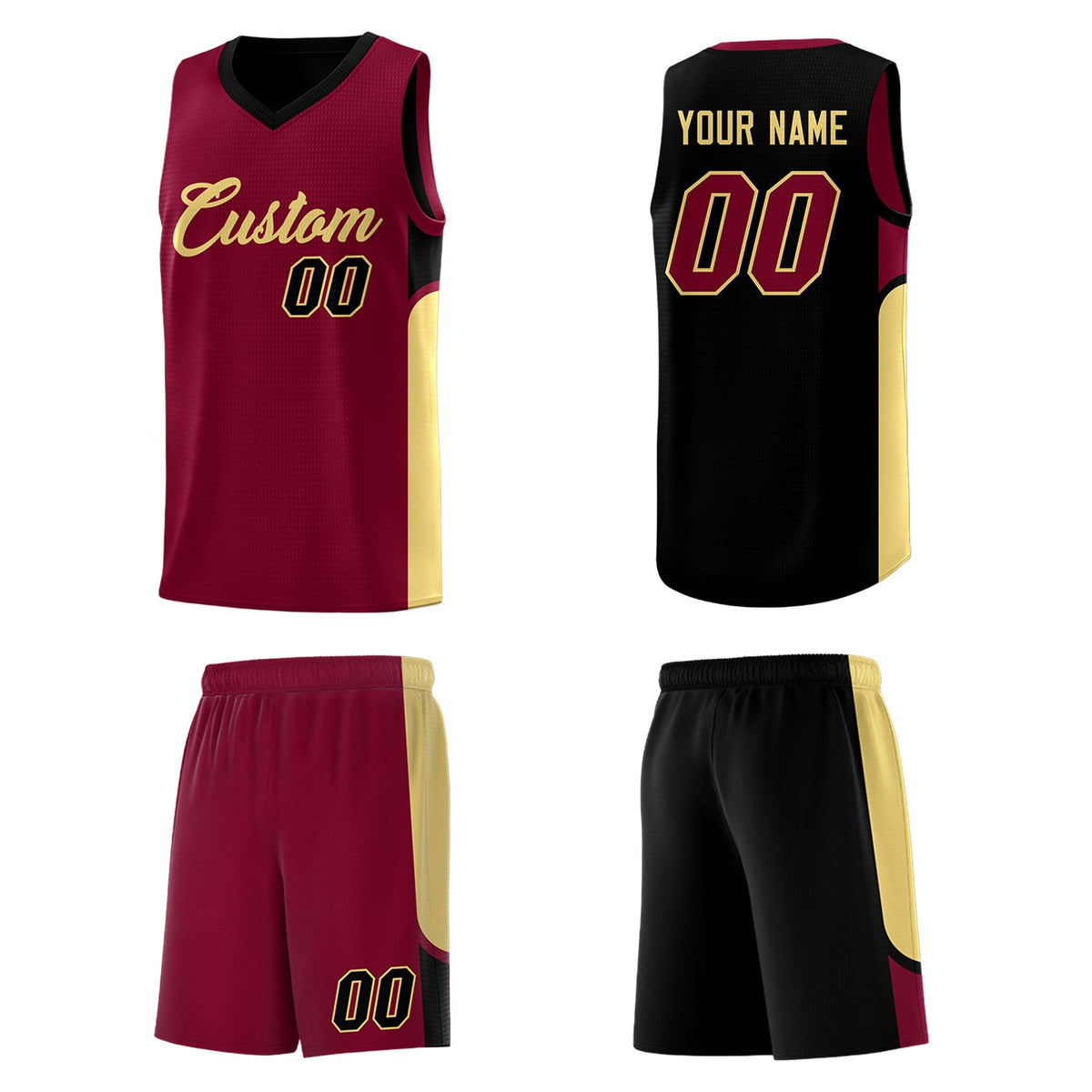 Custom Crimson Black Side U-shaped Patttern Double Side Sports Uniform Basketball Jersey|KXKSHOP