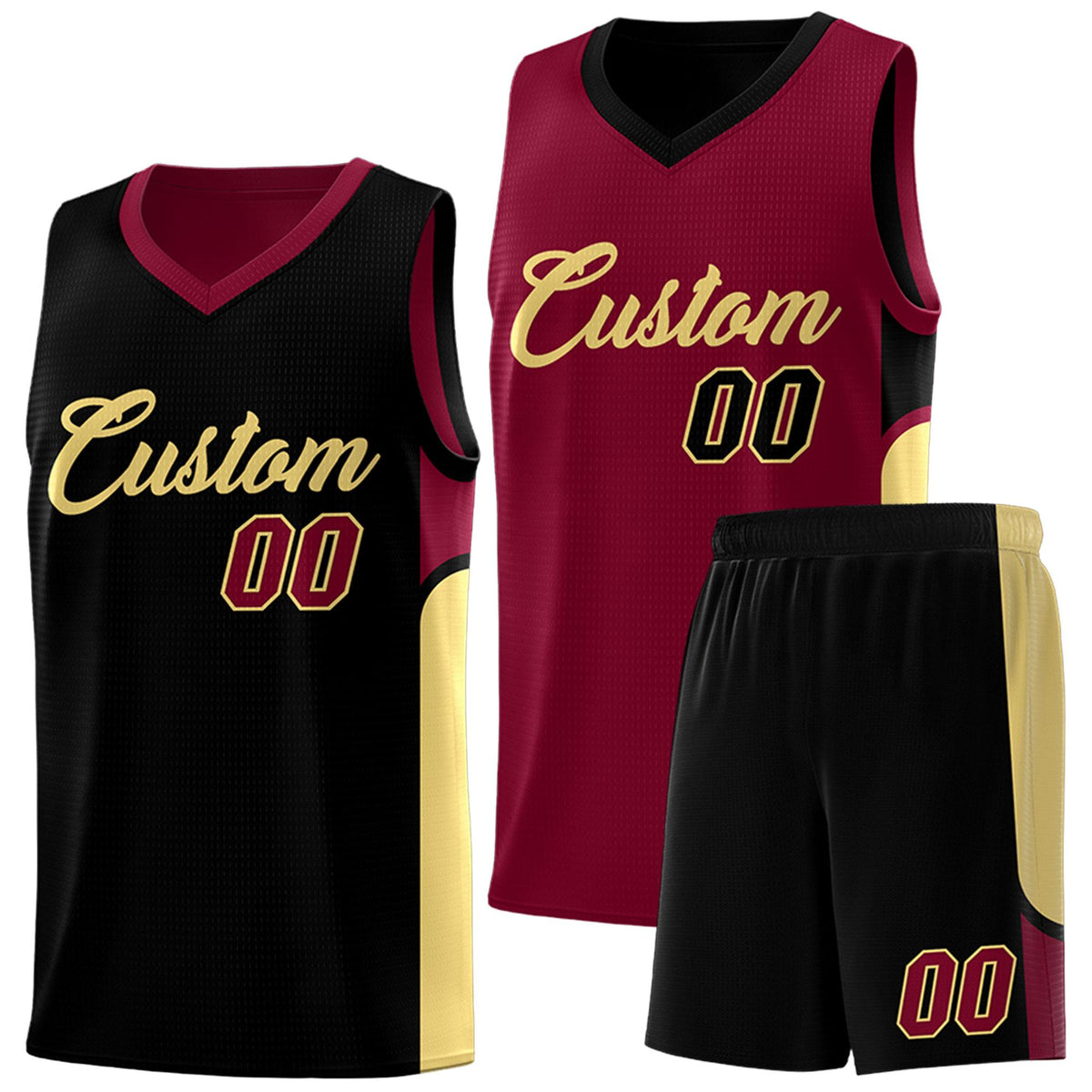 Custom Crimson Black Side U-shaped Patttern Double Side Sports Uniform Basketball Jersey|KXKSHOP