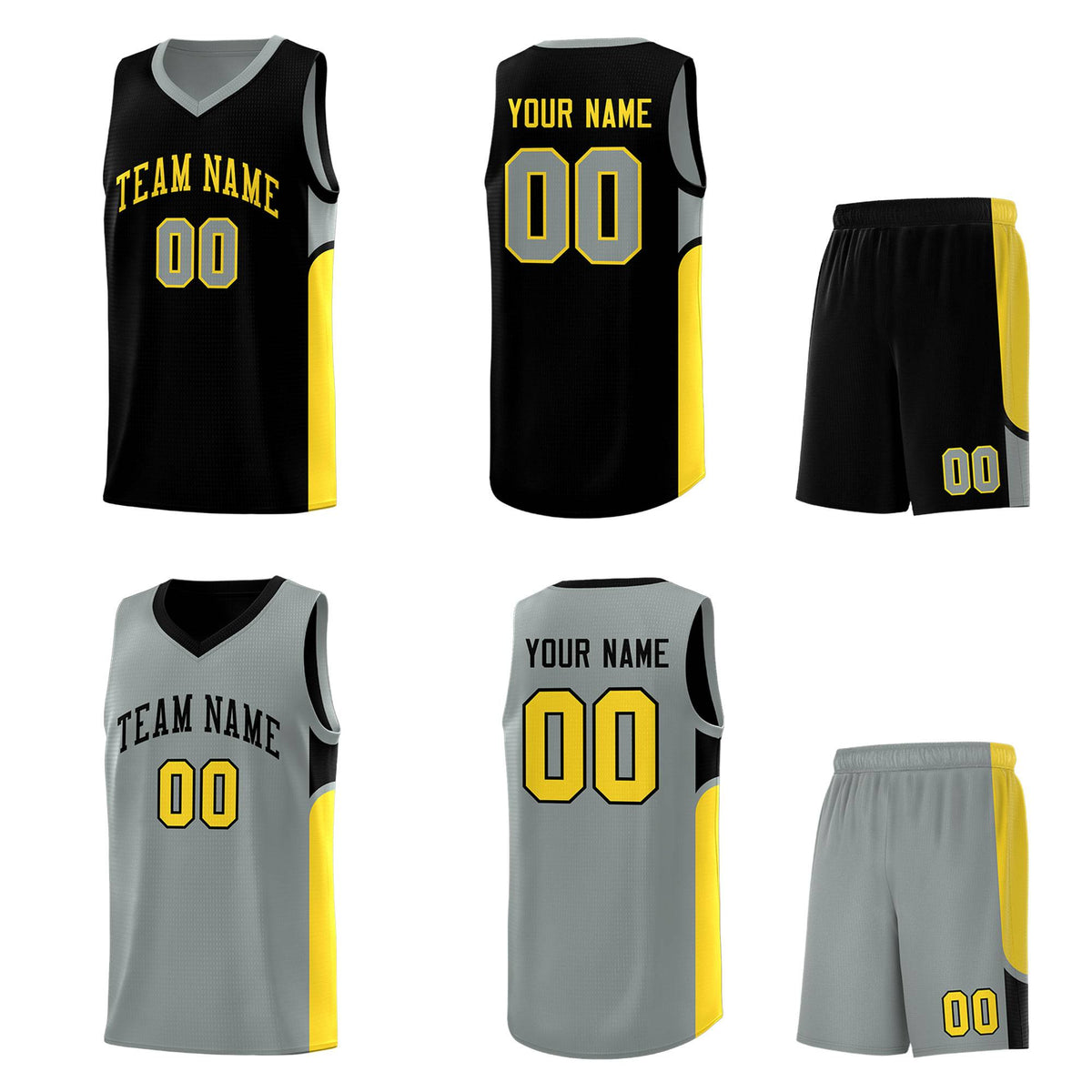 Custom Black Gray Side U-shaped Patttern Double Side Sports Uniform Basketball Jersey|KXKSHOP