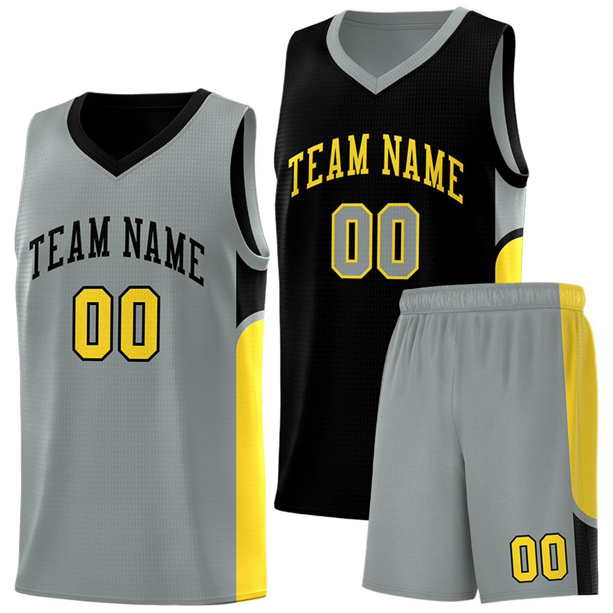 Custom Black Gray Side U-shaped Patttern Double Side Sports Uniform Basketball Jersey|KXKSHOP
