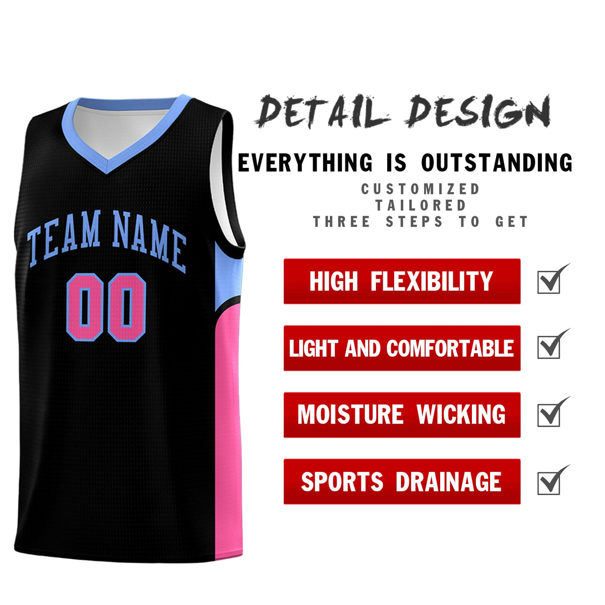 Custom Black White Side U-shaped Patttern Double Side Sports Uniform Basketball Jersey|KXKSHOP