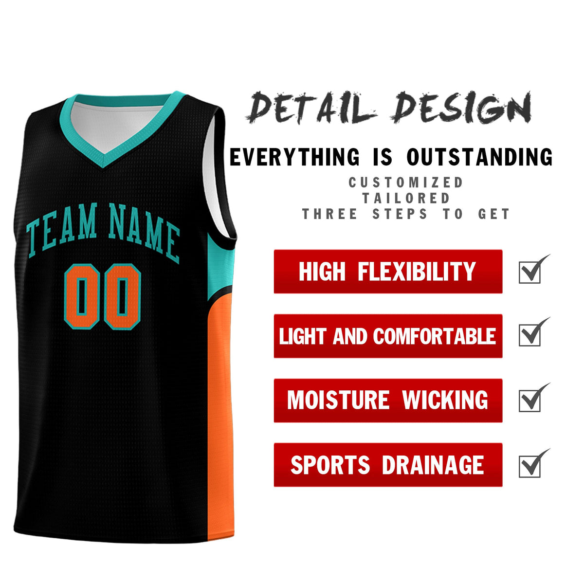 Custom Black White Side U-shaped Patttern Double Side Sports Uniform Basketball Jersey|KXKSHOP