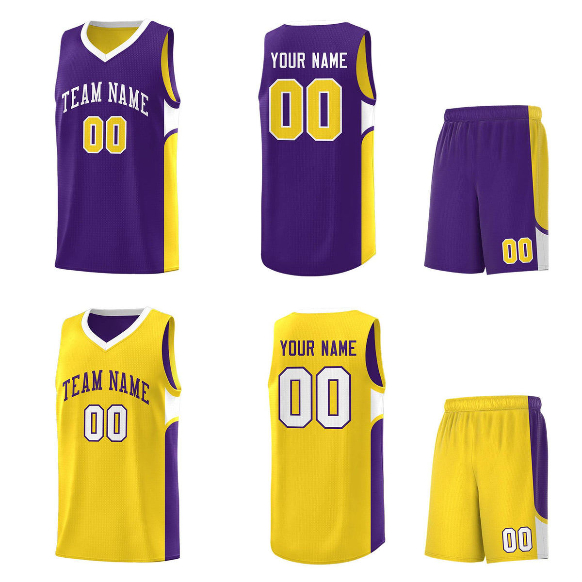 Custom Purple Gold Side U-shaped Patttern Double Side Sports Uniform Basketball Jersey|KXKSHOP