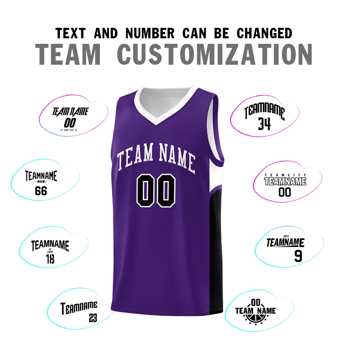 Custom Purple White Side U-shaped Patttern Double Side Sports Uniform Basketball Jersey|KXKSHOP