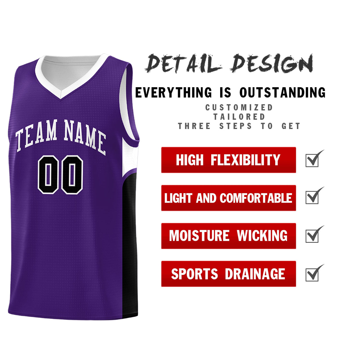 Custom Purple White Side U-shaped Patttern Double Side Sports Uniform Basketball Jersey|KXKSHOP