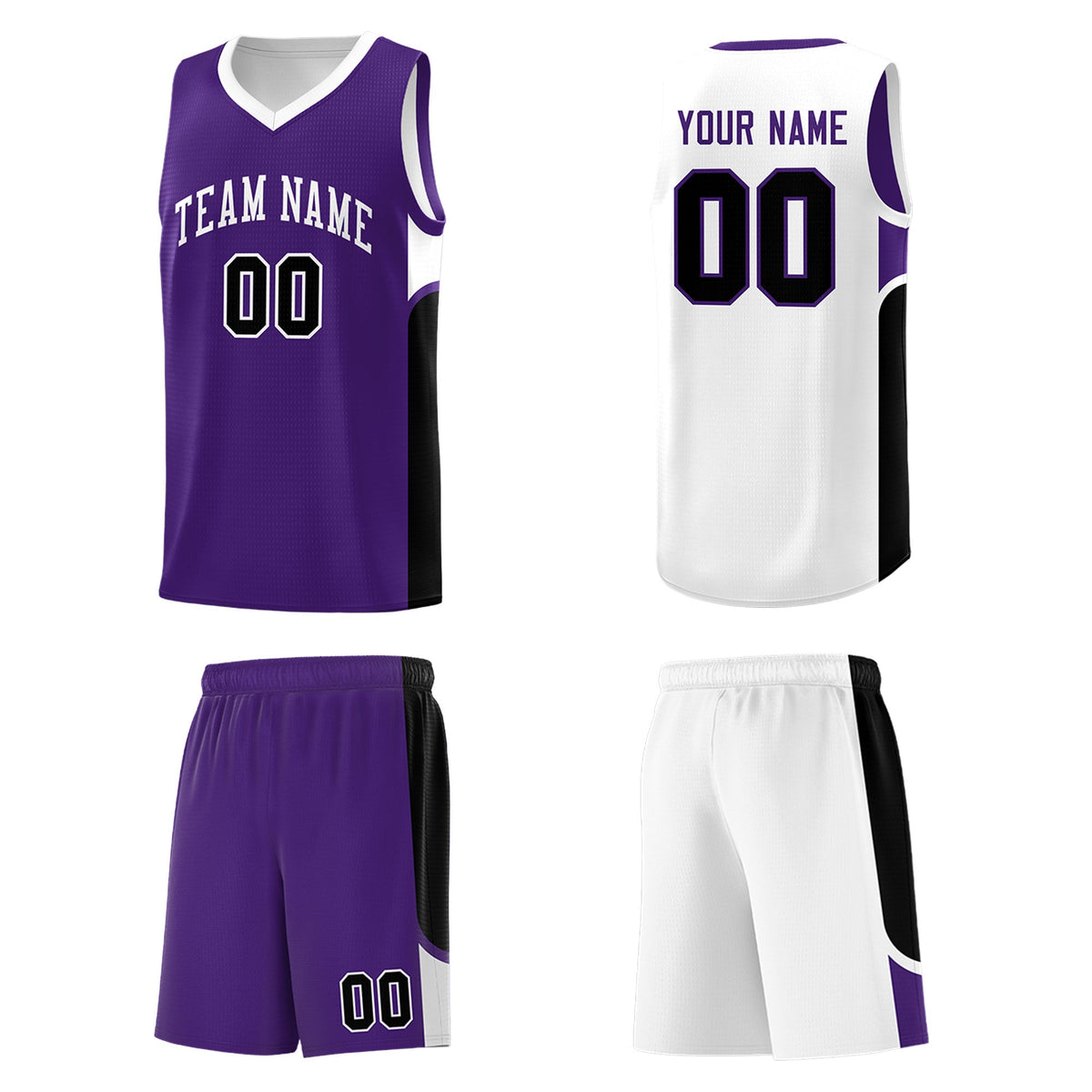 Custom Purple White Side U-shaped Patttern Double Side Sports Uniform Basketball Jersey|KXKSHOP