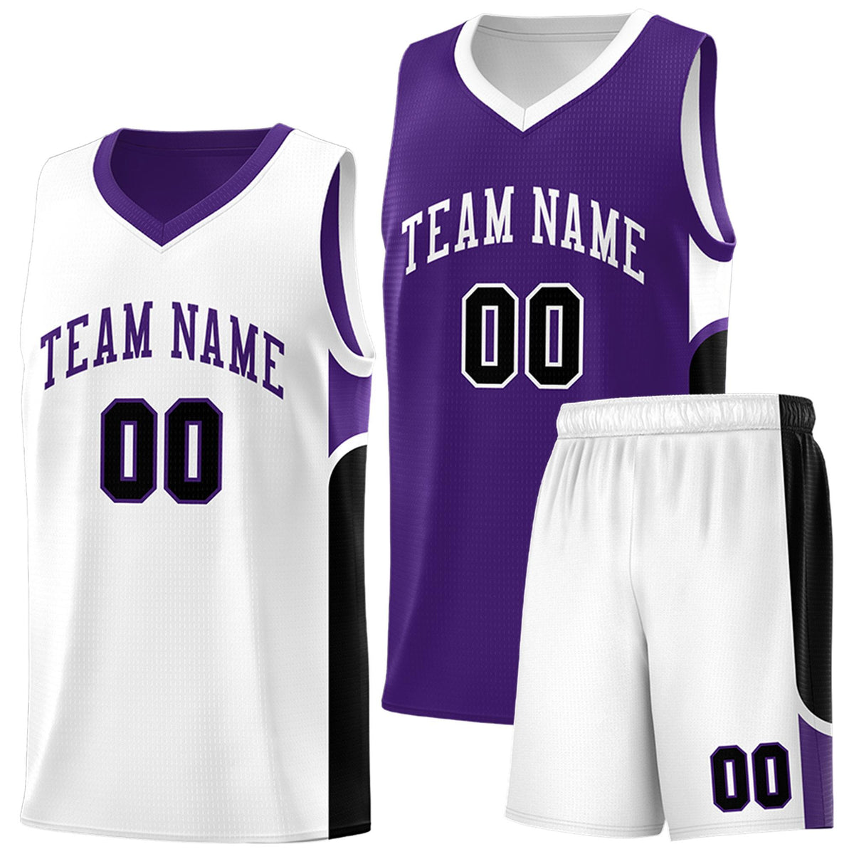 Custom Purple White Side U-shaped Patttern Double Side Sports Uniform Basketball Jersey|KXKSHOP