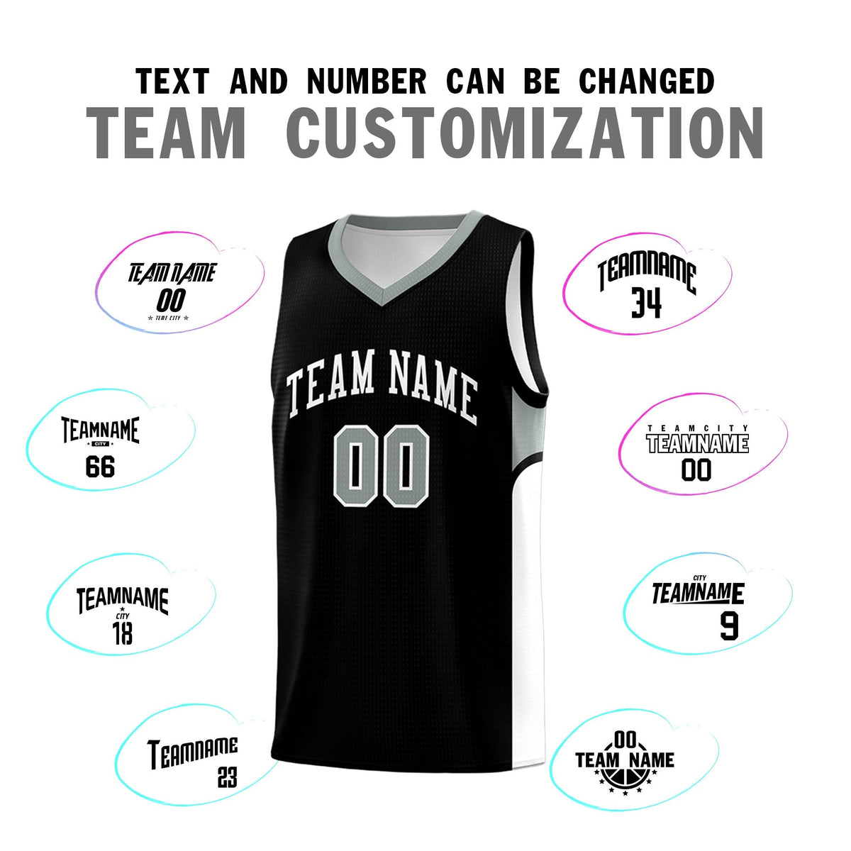 Custom Black White Side U-shaped Patttern Double Side Sports Uniform Basketball Jersey|KXKSHOP