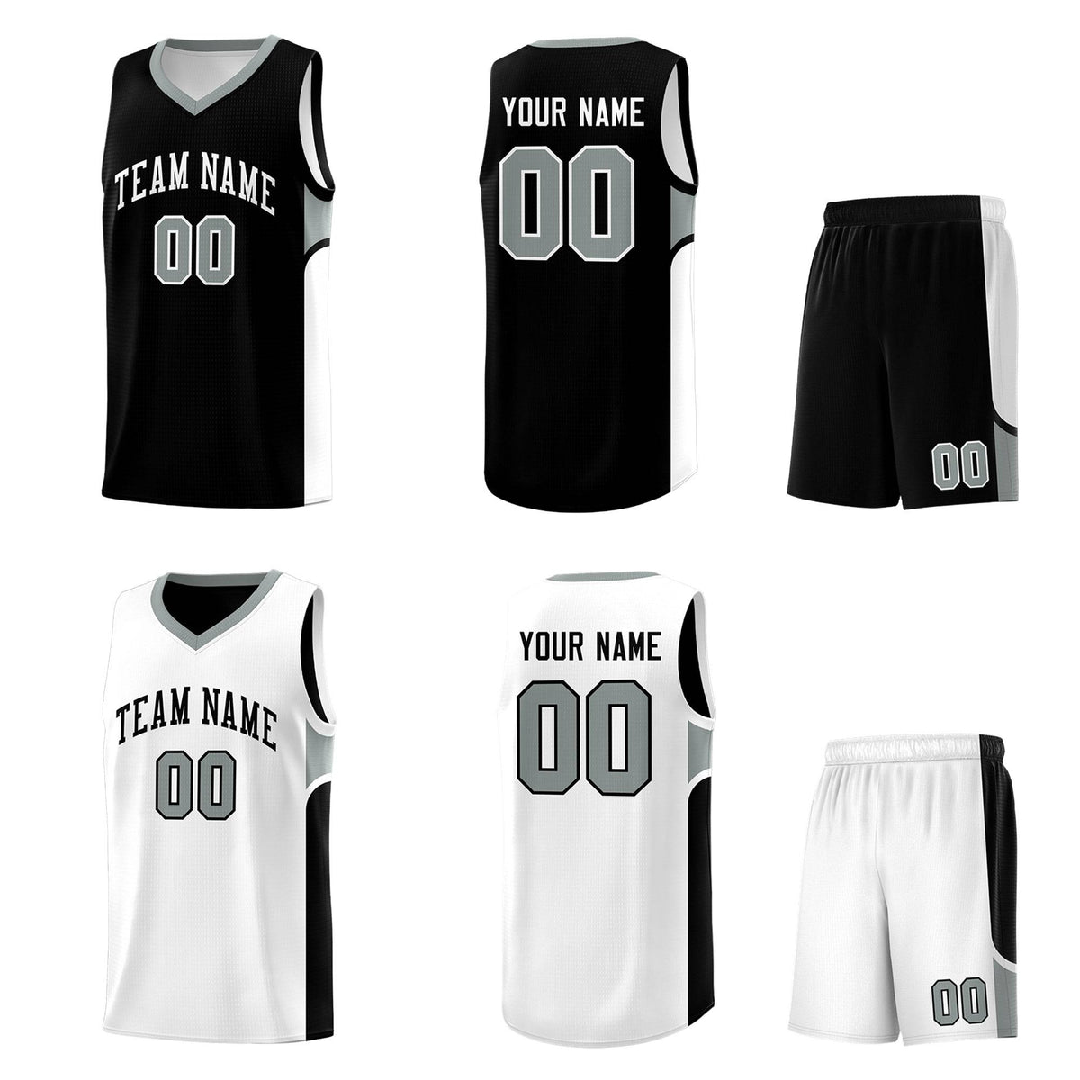 Custom Black White Side U-shaped Patttern Double Side Sports Uniform Basketball Jersey|KXKSHOP