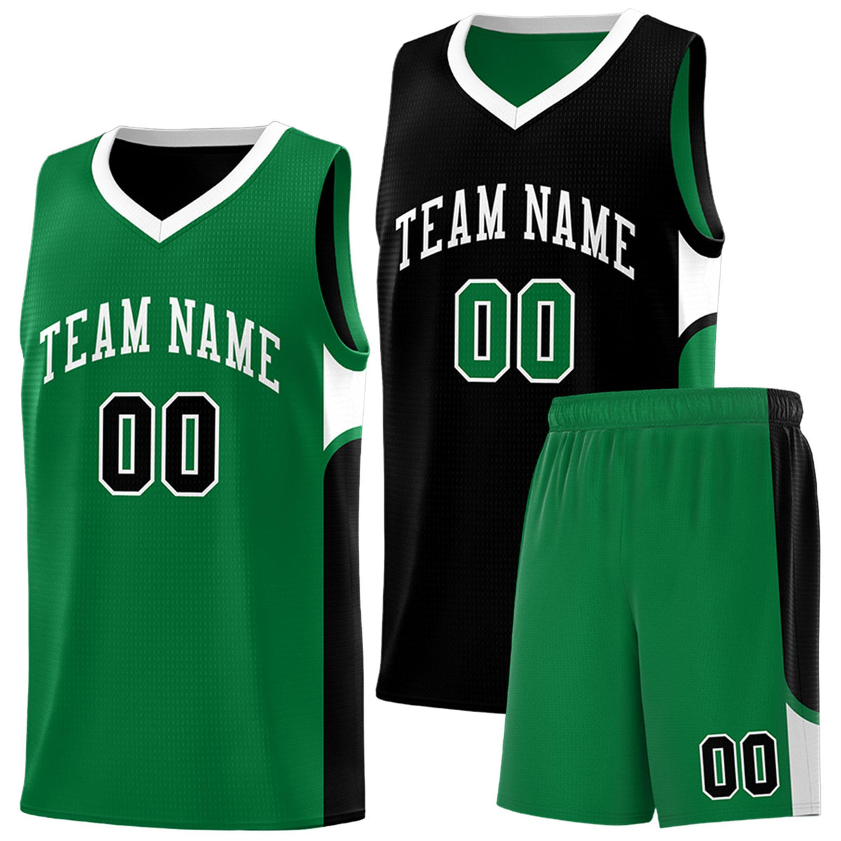 Custom Black Kelly Green Side U-shaped Patttern Double Side Sports Uniform Basketball Jersey|KXKSHOP