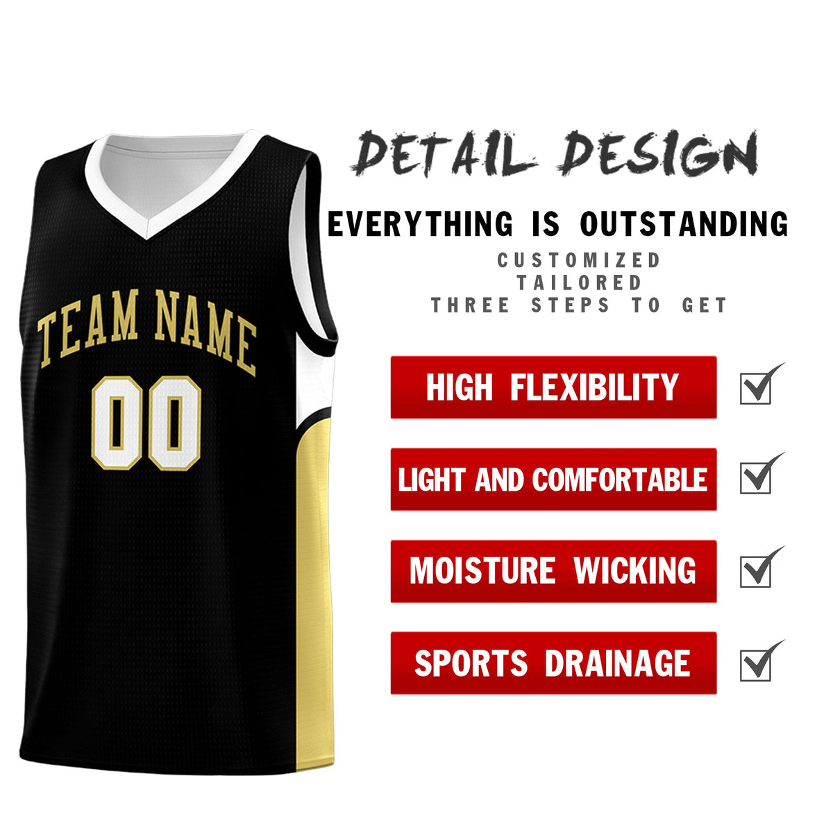 Custom Black White Side U-shaped Patttern Double Side Sports Uniform Basketball Jersey|KXKSHOP