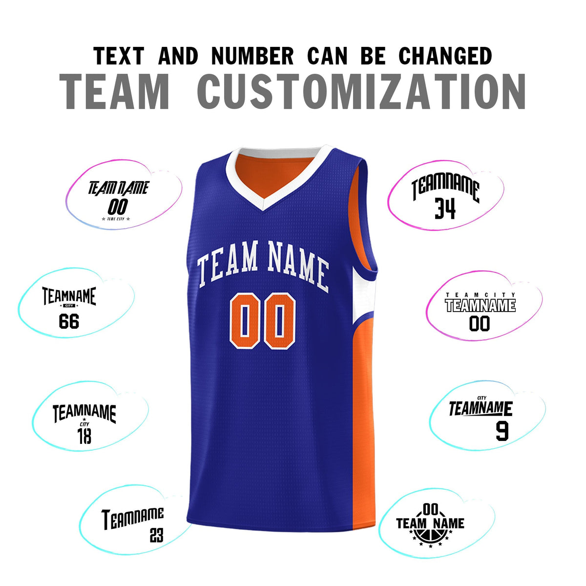 Custom Royal Orange Side U-shaped Patttern Double Side Sports Uniform Basketball Jersey|KXKSHOP