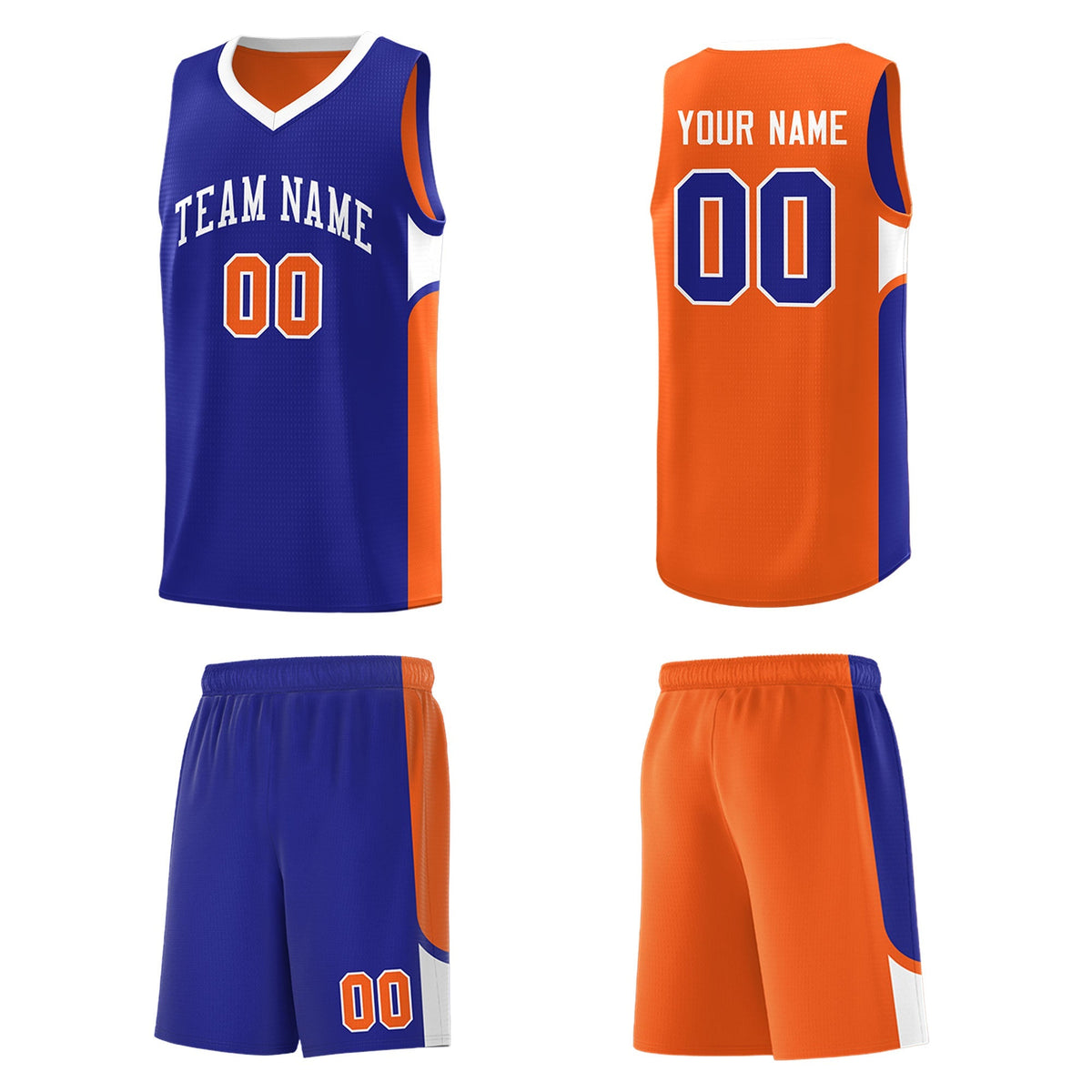 Custom Royal Orange Side U-shaped Patttern Double Side Sports Uniform Basketball Jersey|KXKSHOP