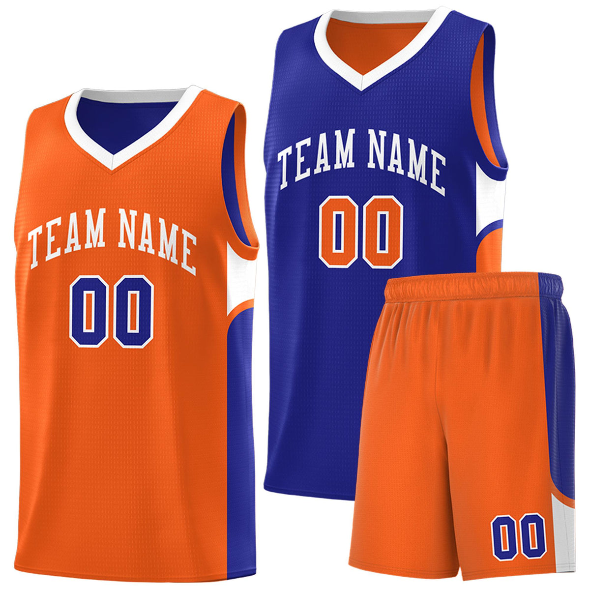 Custom Royal Orange Side U-shaped Patttern Double Side Sports Uniform Basketball Jersey|KXKSHOP