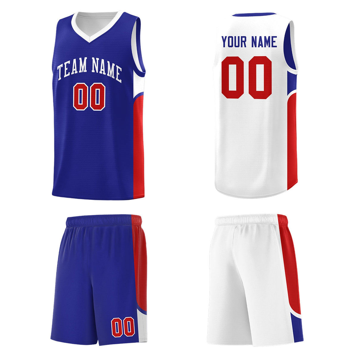 Custom Royal White Side U-shaped Patttern Double Side Sports Uniform Basketball Jersey|KXKSHOP