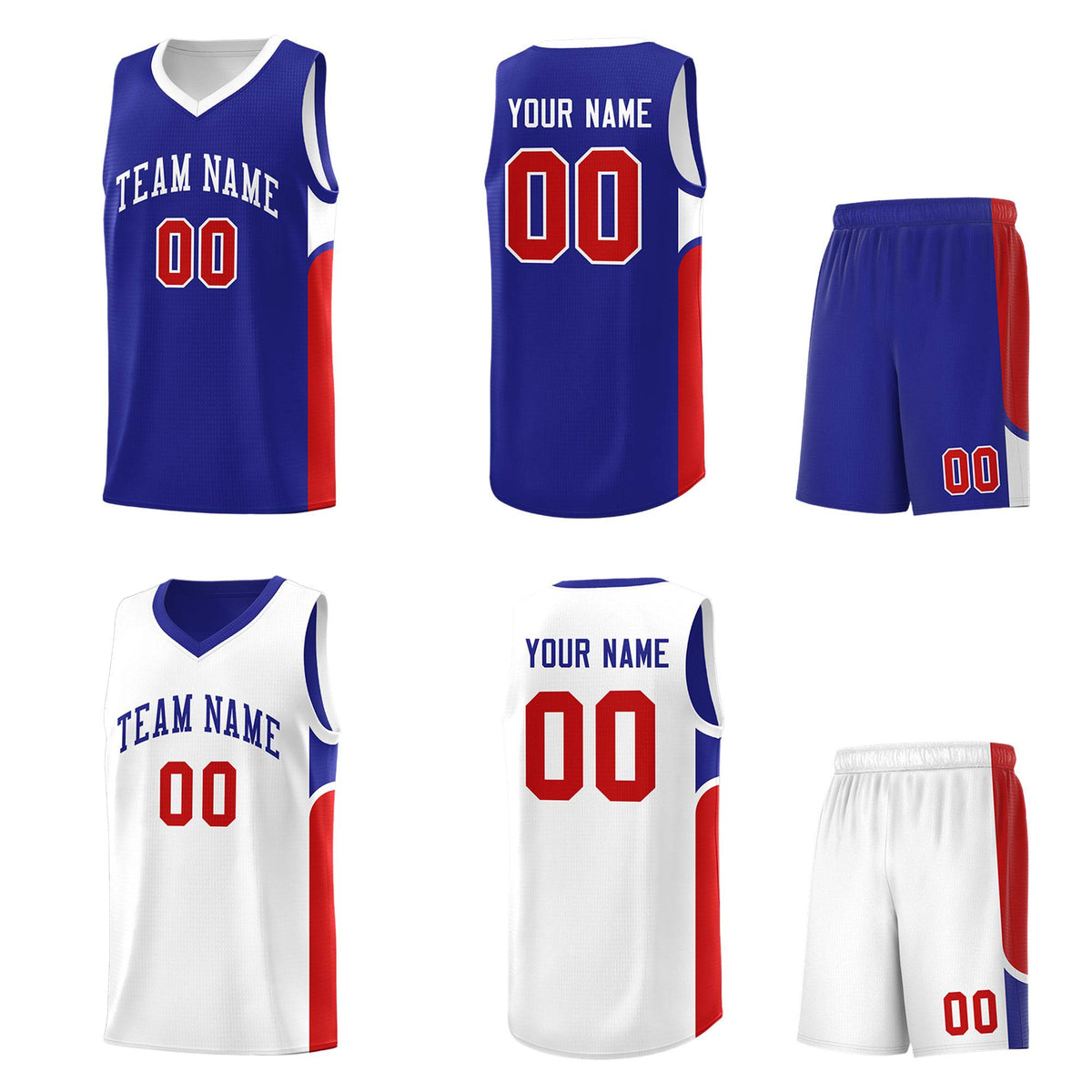Custom Royal White Side U-shaped Patttern Double Side Sports Uniform Basketball Jersey|KXKSHOP