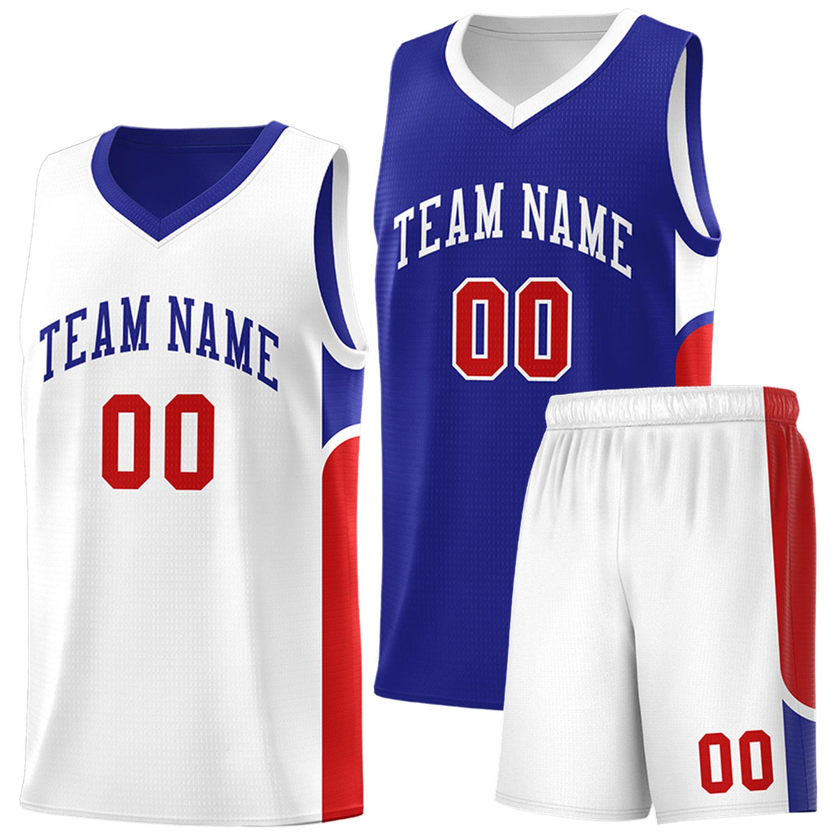Custom Royal White Side U-shaped Patttern Double Side Sports Uniform Basketball Jersey|KXKSHOP
