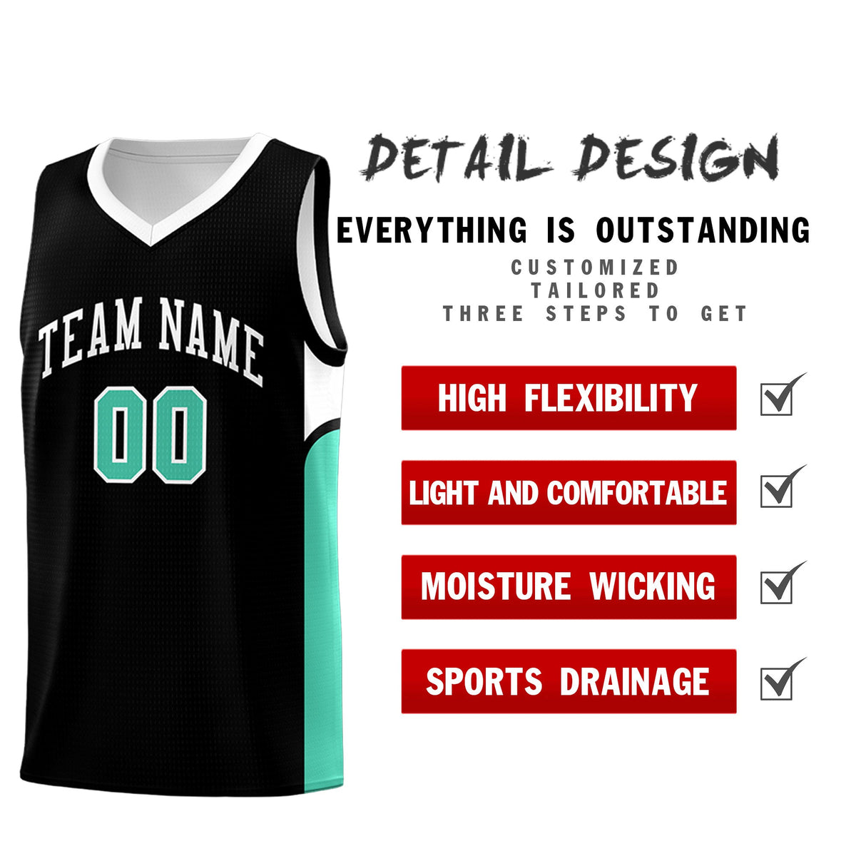 Custom Black White Side U-shaped Patttern Double Side Sports Uniform Basketball Jersey|KXKSHOP