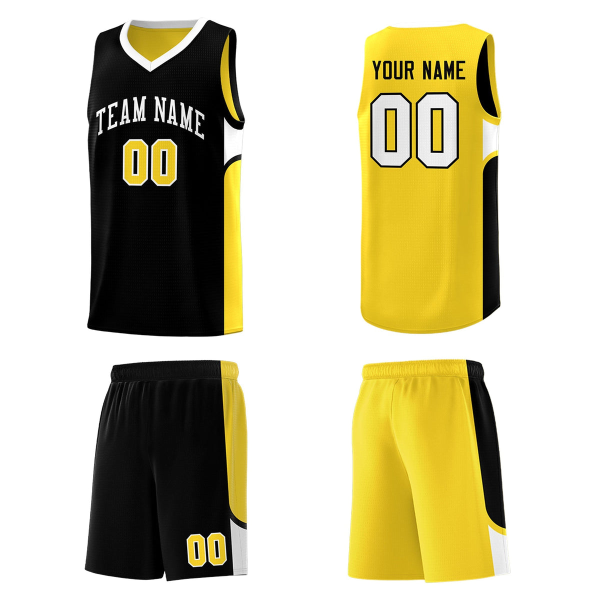 Custom Black Gold Side U-shaped Patttern Double Side Sports Uniform Basketball Jersey|KXKSHOP