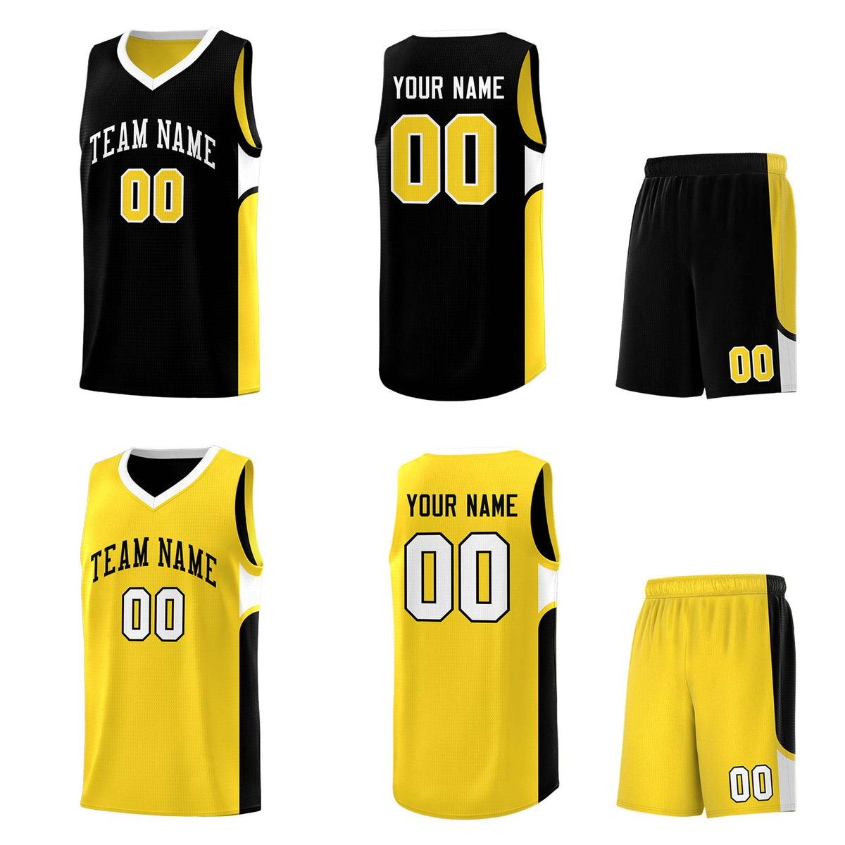 Custom Black Gold Side U-shaped Patttern Double Side Sports Uniform Basketball Jersey|KXKSHOP
