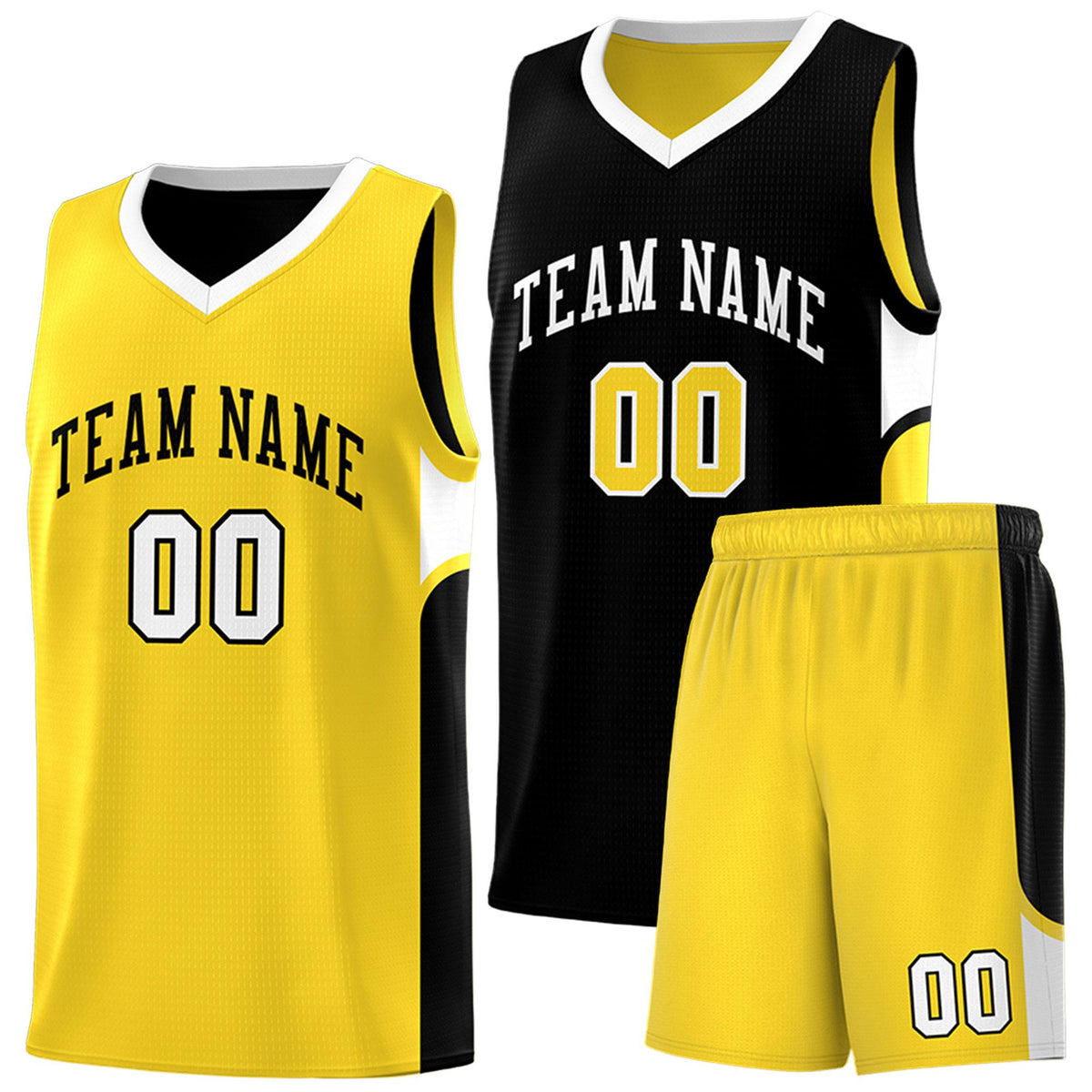 Custom Black Gold Side U-shaped Patttern Double Side Sports Uniform Basketball Jersey|KXKSHOP