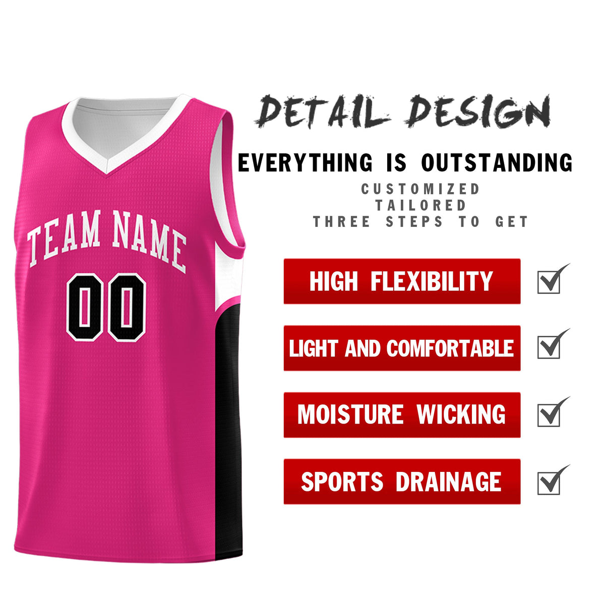 Custom Pink White Side U-shaped Patttern Double Side Sports Uniform Basketball Jersey|KXKSHOP