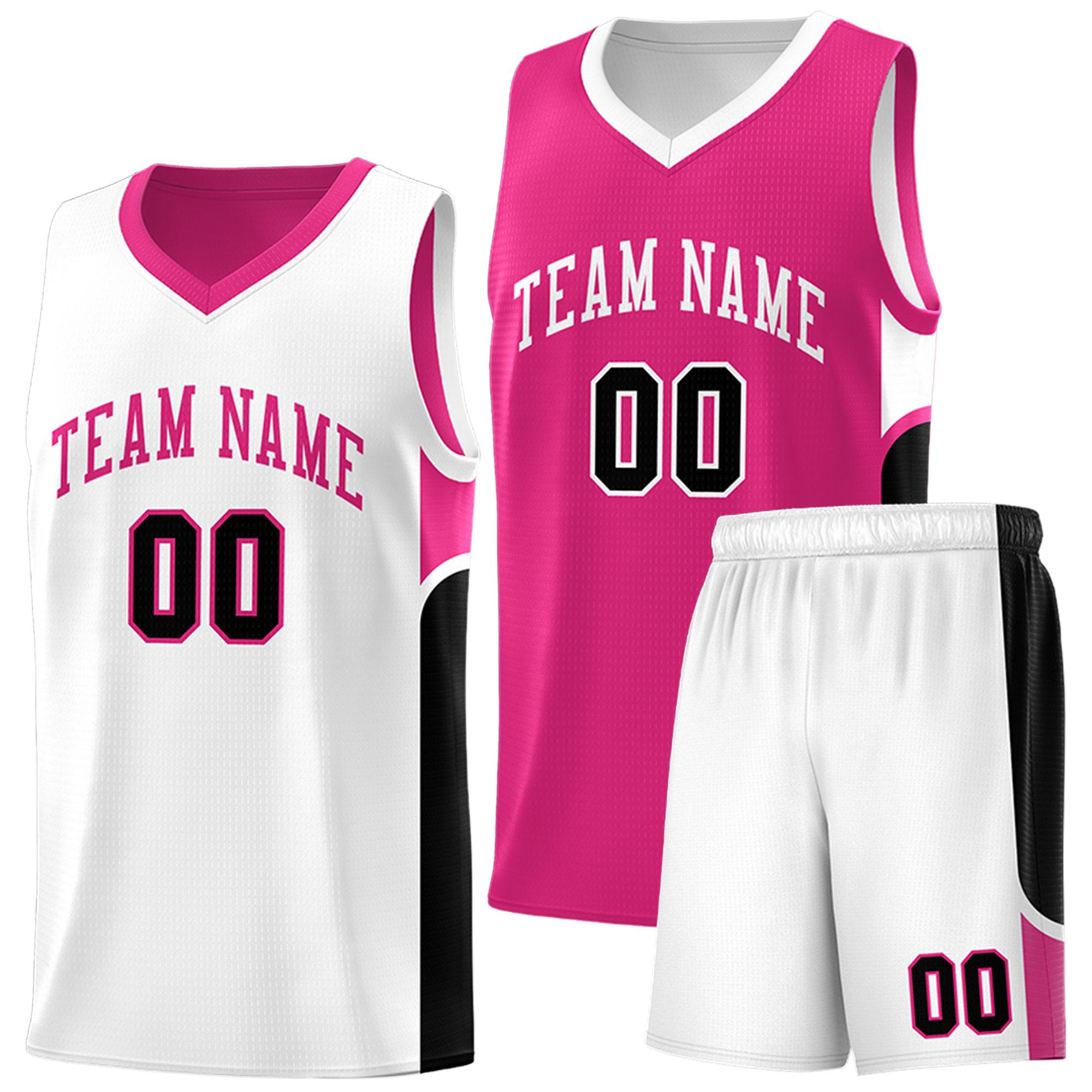 Custom Pink White Side U-shaped Patttern Double Side Sports Uniform Basketball Jersey|KXKSHOP