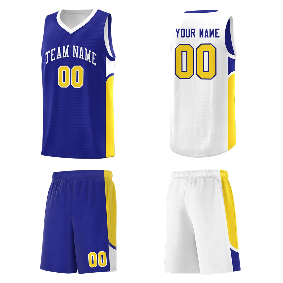 Custom Royal White Side U-shaped Patttern Double Side Sports Uniform Basketball Jersey|KXKSHOP