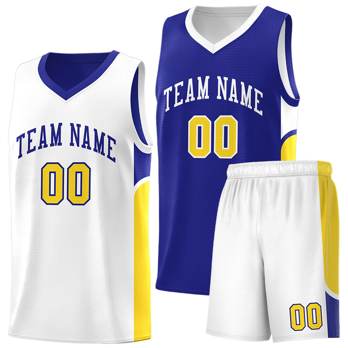 Custom Royal White Side U-shaped Patttern Double Side Sports Uniform Basketball Jersey|KXKSHOP
