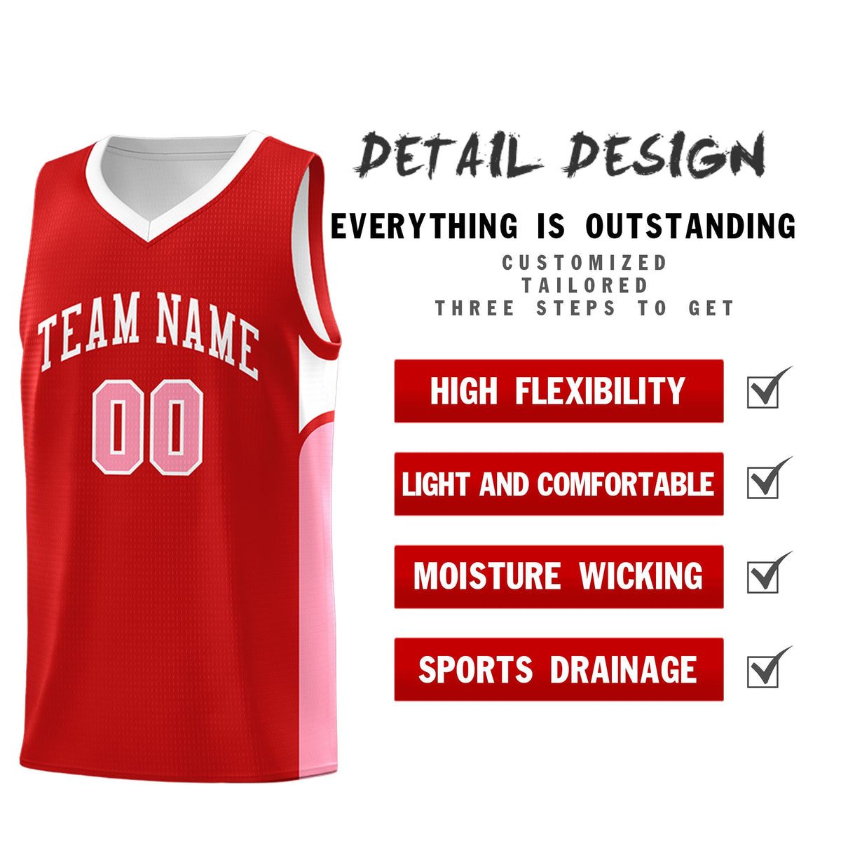 Custom Red White Side U-shaped Patttern Double Side Sports Uniform Basketball Jersey|KXKSHOP
