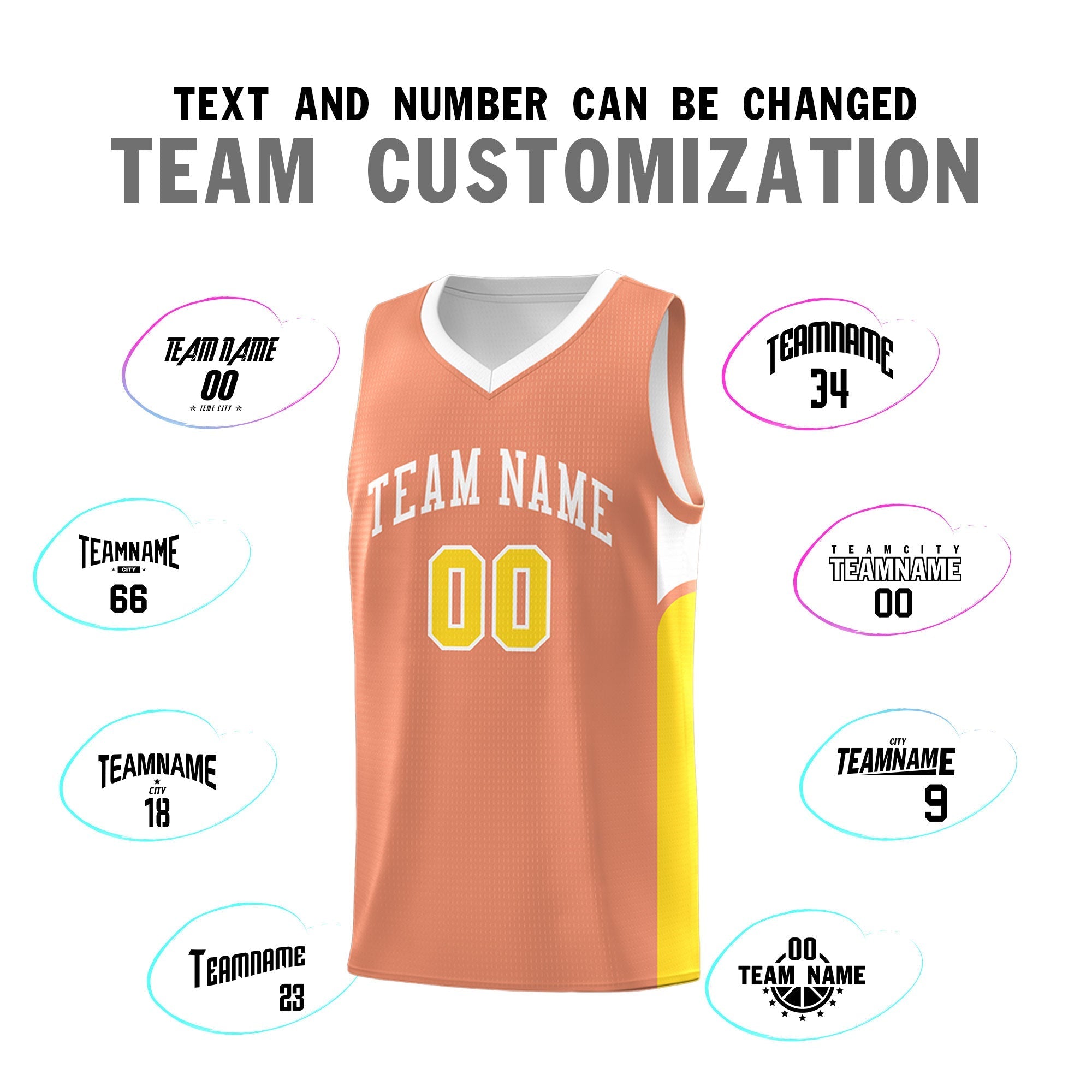 Custom Orange White Side U-shaped Patttern Double Side Sports Uniform Basketball Jersey|KXKSHOP