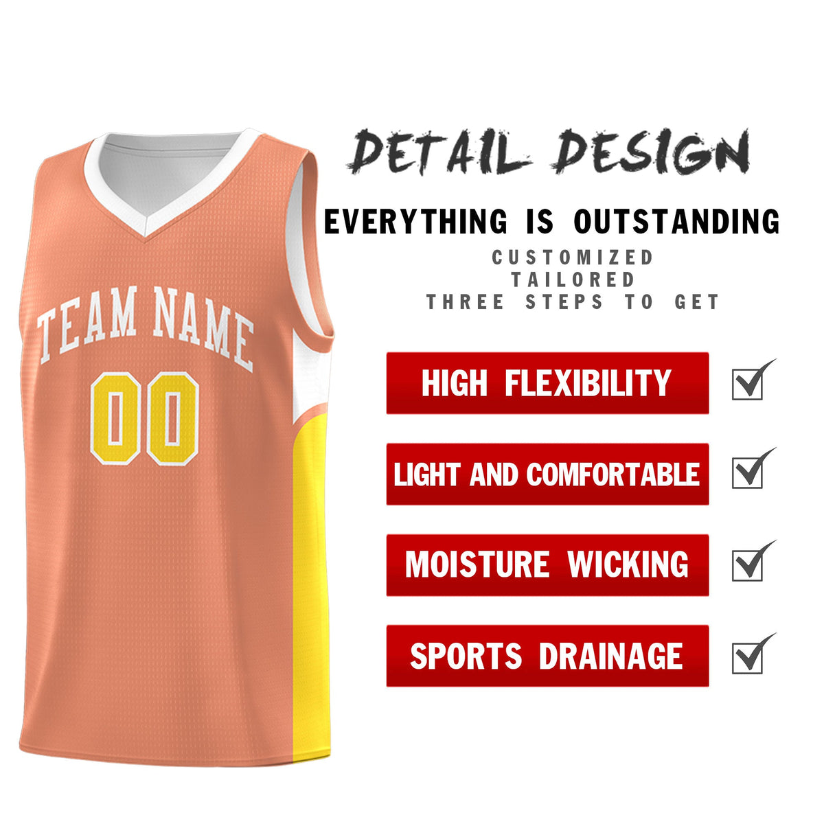 Custom Orange White Side U-shaped Patttern Double Side Sports Uniform Basketball Jersey|KXKSHOP