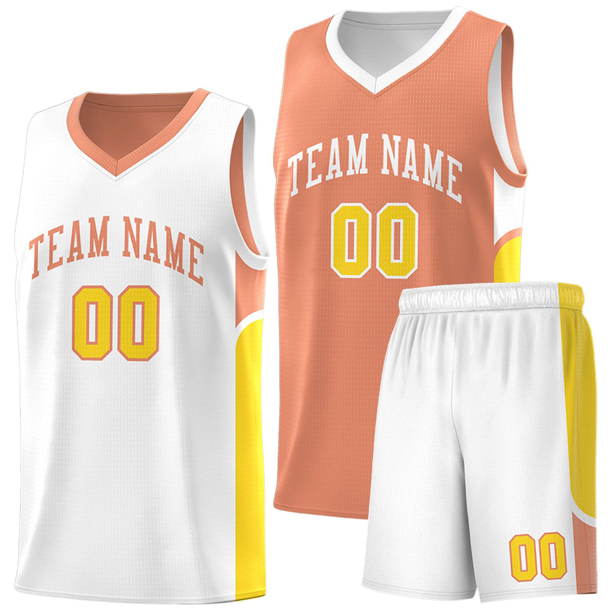 Custom Orange White Side U-shaped Patttern Double Side Sports Uniform Basketball Jersey|KXKSHOP