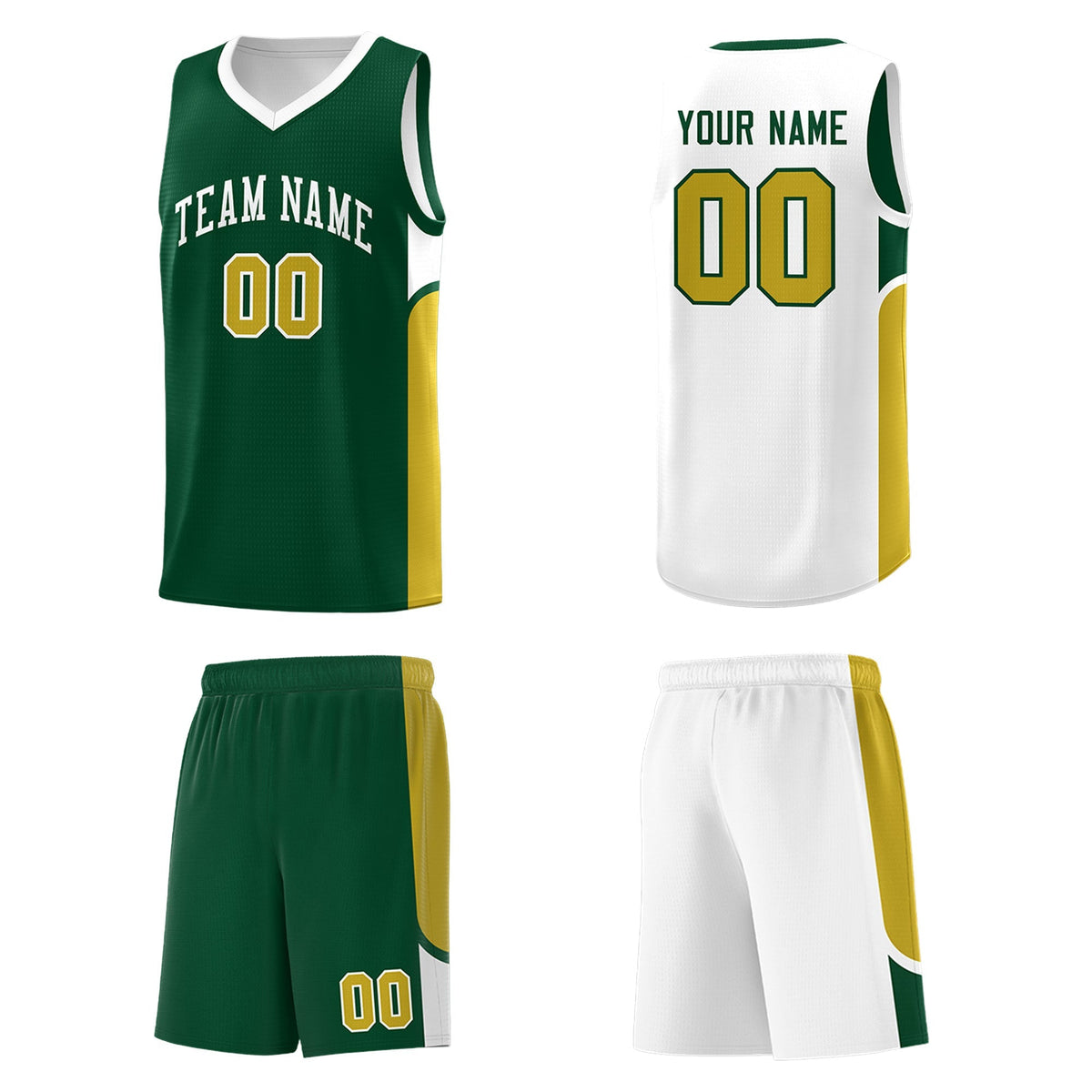 Custom Green White Side U-shaped Patttern Double Side Sports Uniform Basketball Jersey|KXKSHOP