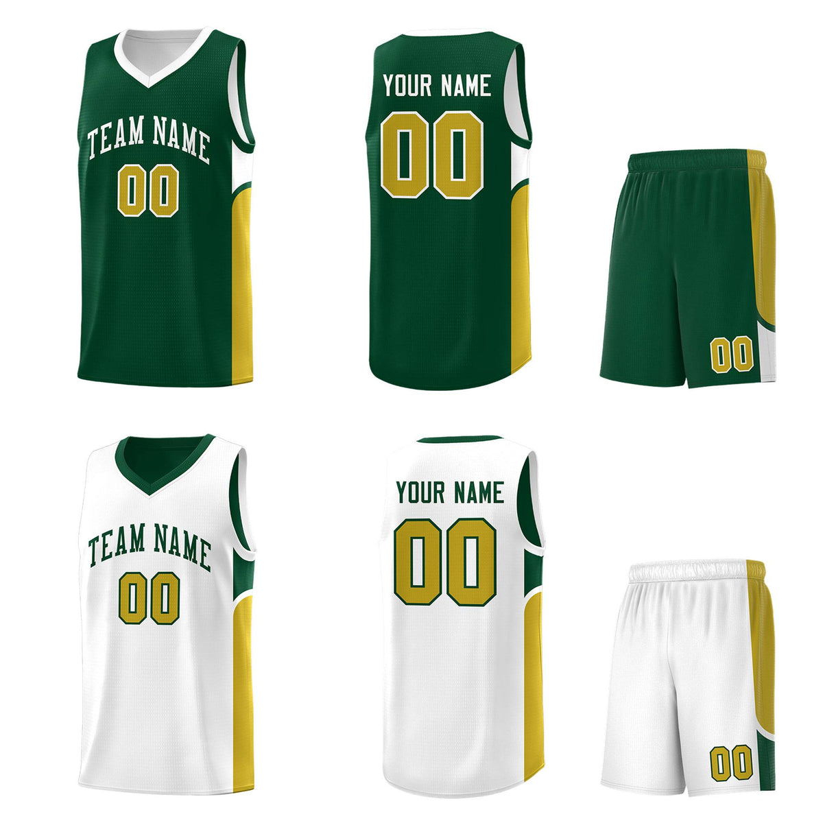 Custom Green White Side U-shaped Patttern Double Side Sports Uniform Basketball Jersey|KXKSHOP