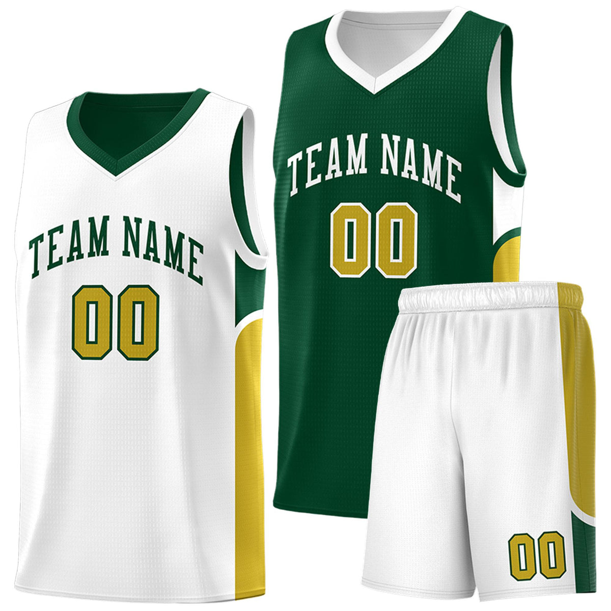 Custom Green White Side U-shaped Patttern Double Side Sports Uniform Basketball Jersey|KXKSHOP