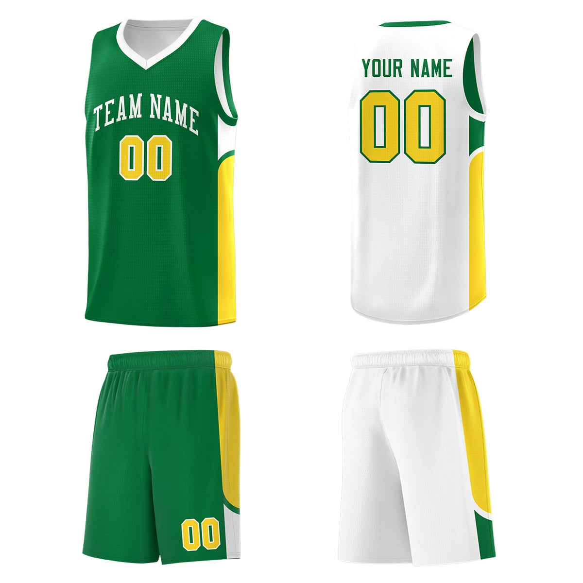 Custom Kelly Green White Side U-shaped Patttern Double Side Sports Uniform Basketball Jersey|KXKSHOP