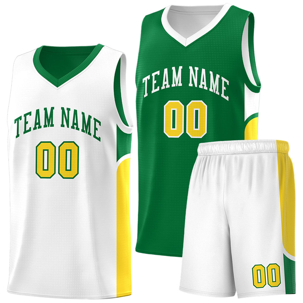 Custom Kelly Green White Side U-shaped Patttern Double Side Sports Uniform Basketball Jersey|KXKSHOP