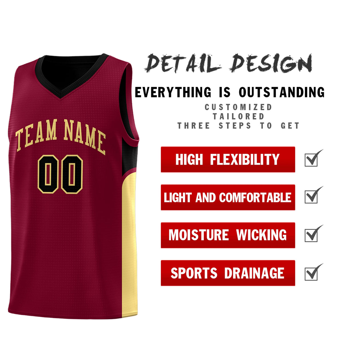 Custom Crimson Black Side U-shaped Patttern Double Side Sports Uniform Basketball Jersey|KXKSHOP