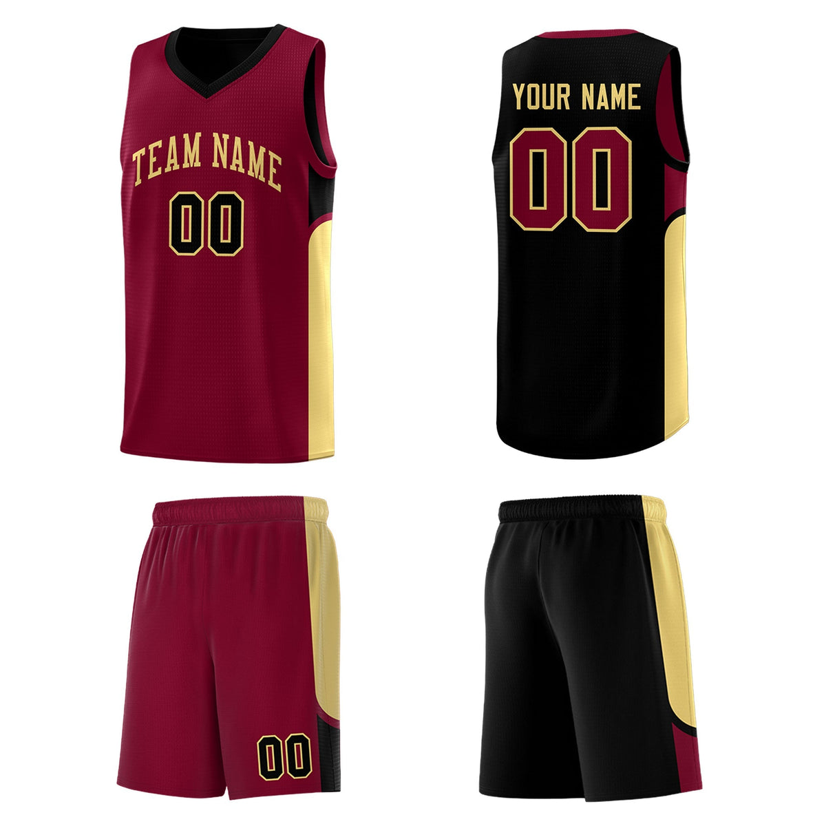 Custom Crimson Black Side U-shaped Patttern Double Side Sports Uniform Basketball Jersey|KXKSHOP