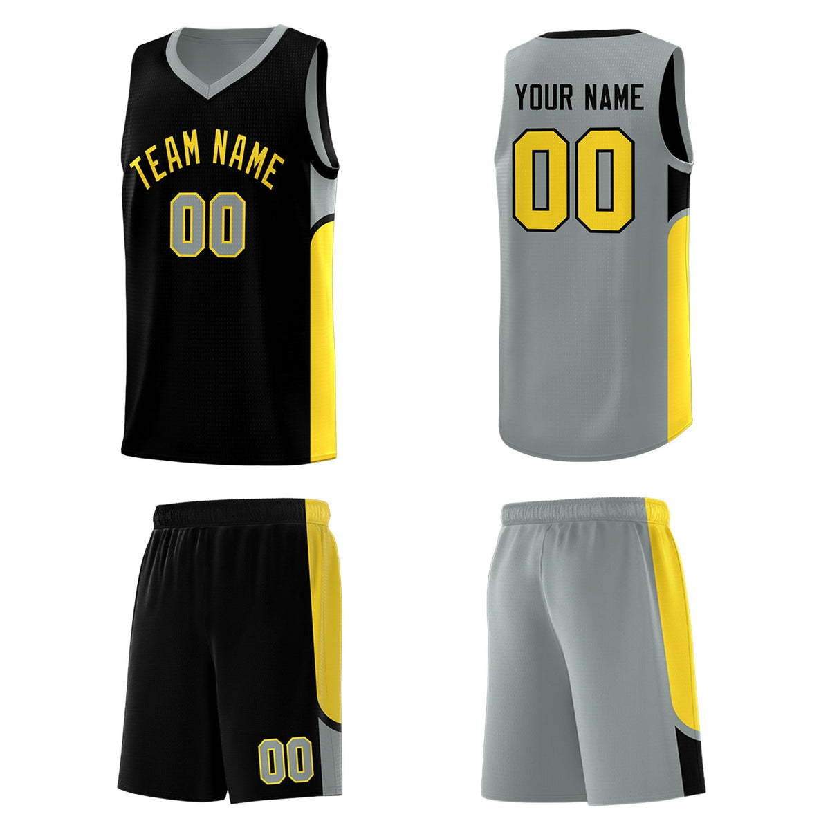 Custom Black Gray Side U-shaped Patttern Double Side Sports Uniform Basketball Jersey|KXKSHOP