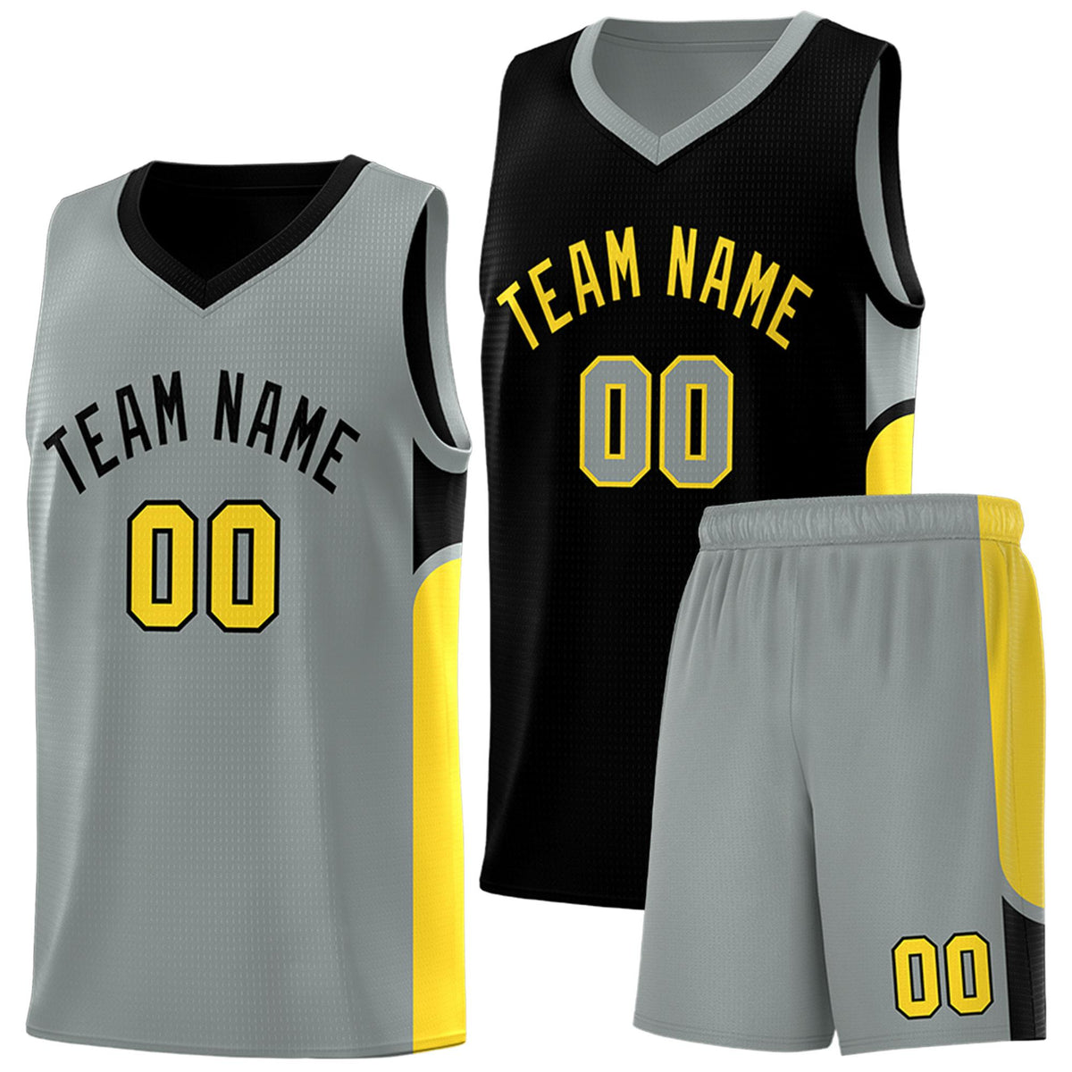 Custom Black Gray Side U-shaped Patttern Double Side Sports Uniform Basketball Jersey|KXKSHOP