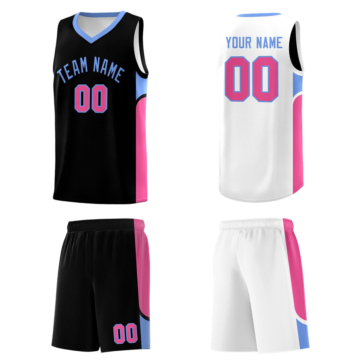 Custom Black White Side U-shaped Patttern Double Side Sports Uniform Basketball Jersey|KXKSHOP