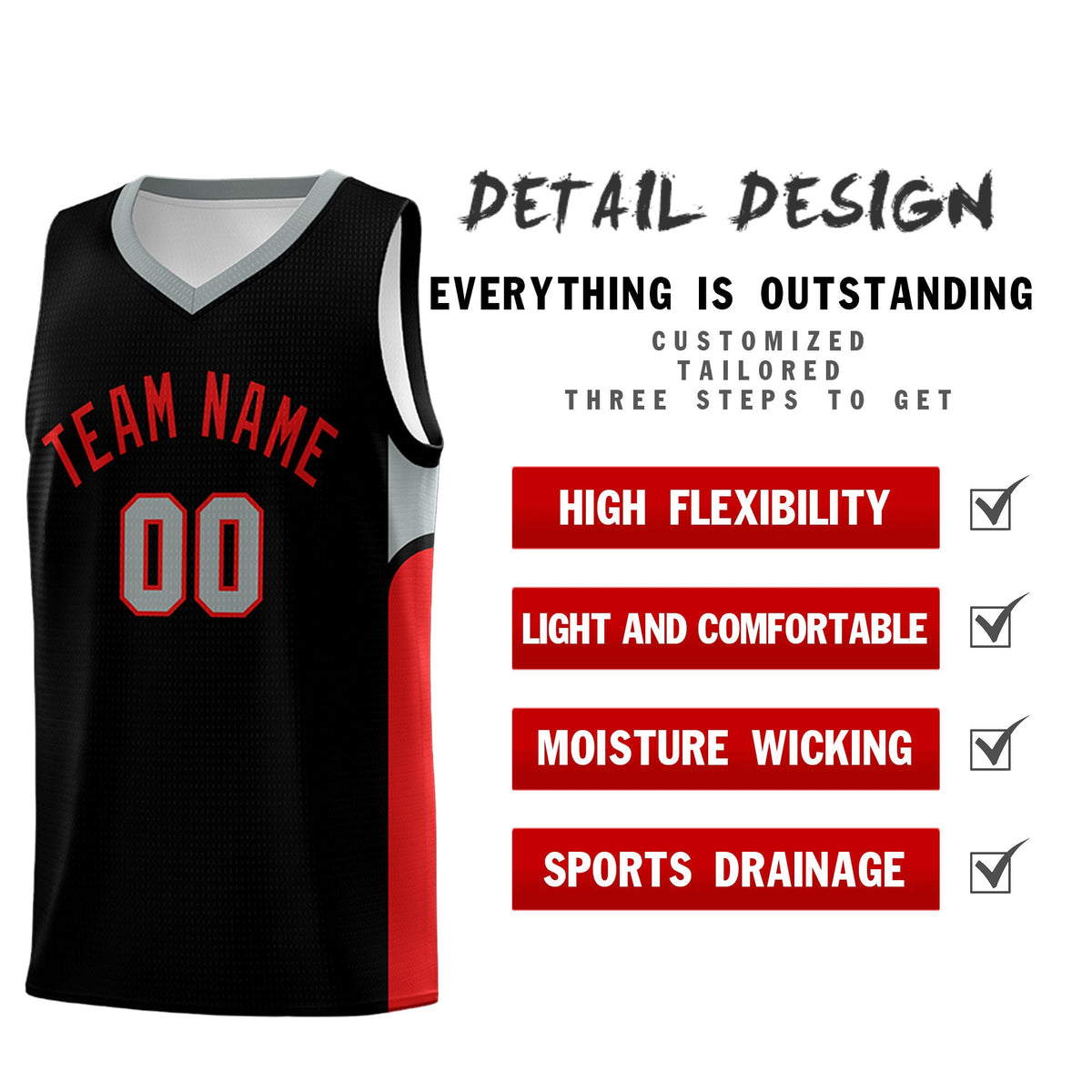 Custom Black White Side U-shaped Patttern Double Side Sports Uniform Basketball Jersey|KXKSHOP