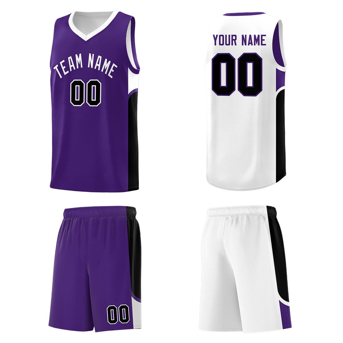 Custom Purple White Side U-shaped Patttern Double Side Sports Uniform Basketball Jersey|KXKSHOP